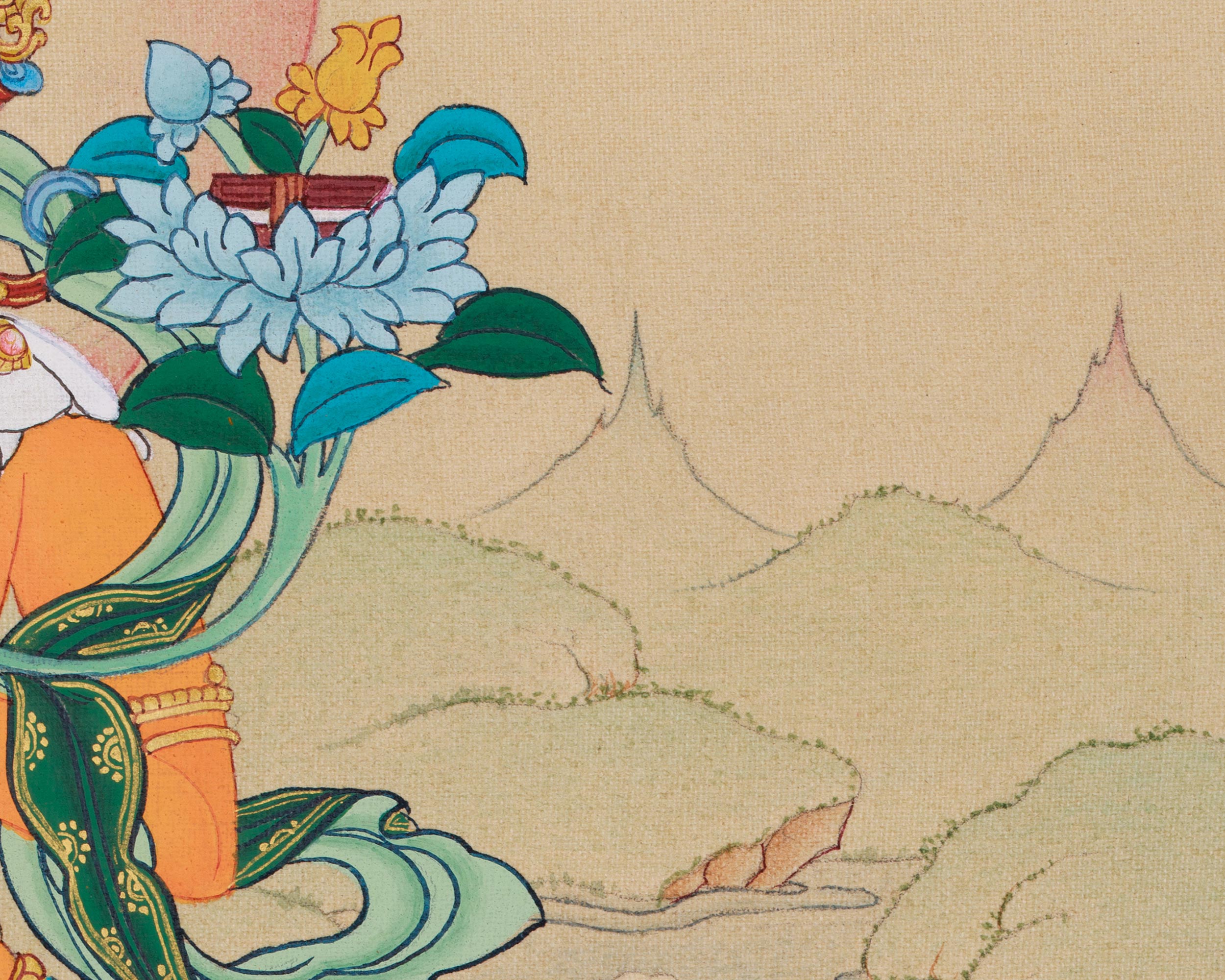 Traditional Bodhisattva, Manjushri Thangka | Tibetan Buddha of Wisdom