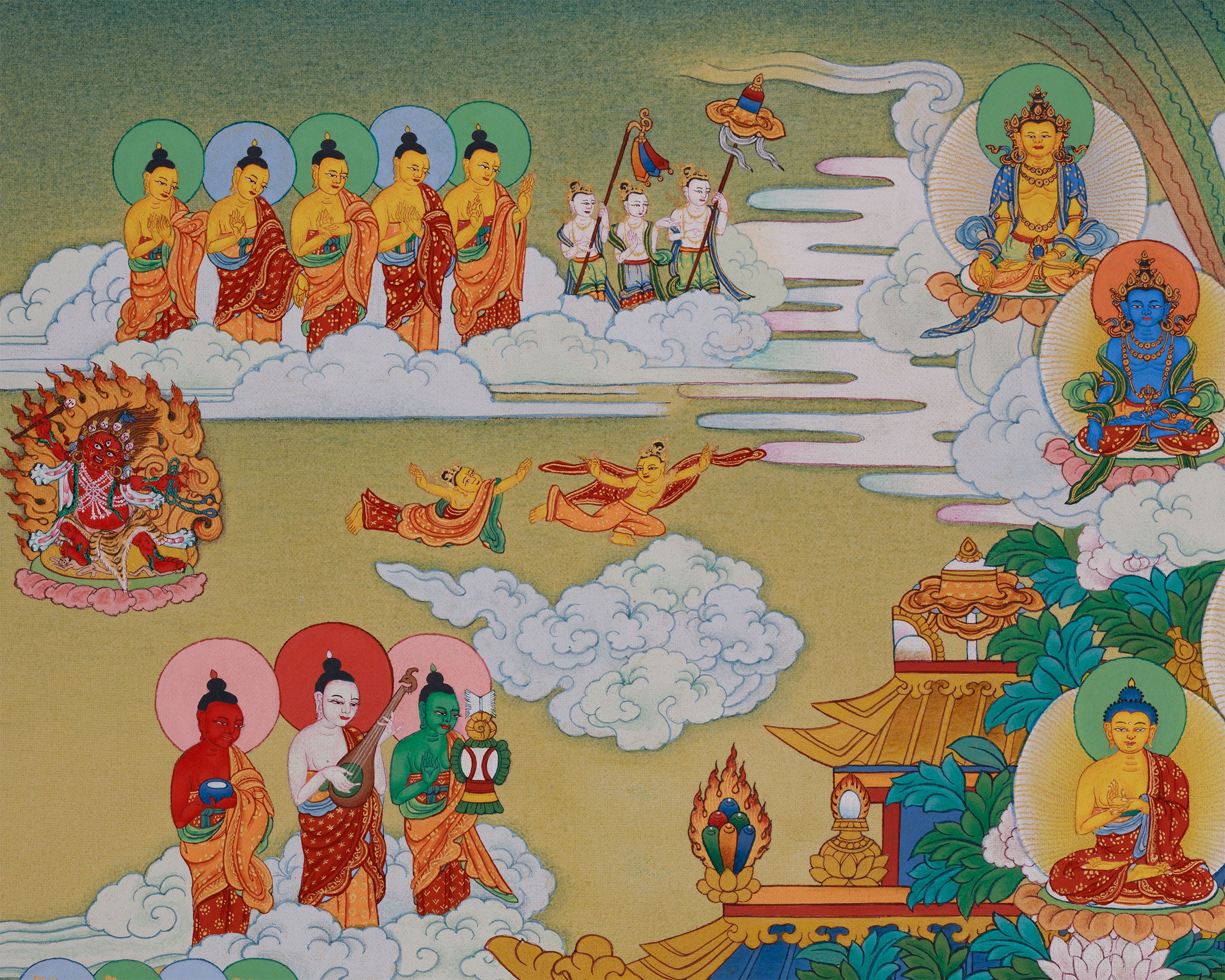 Grand Mahayana Pure Land Painting | Sacred Realm of Amitabha Buddha