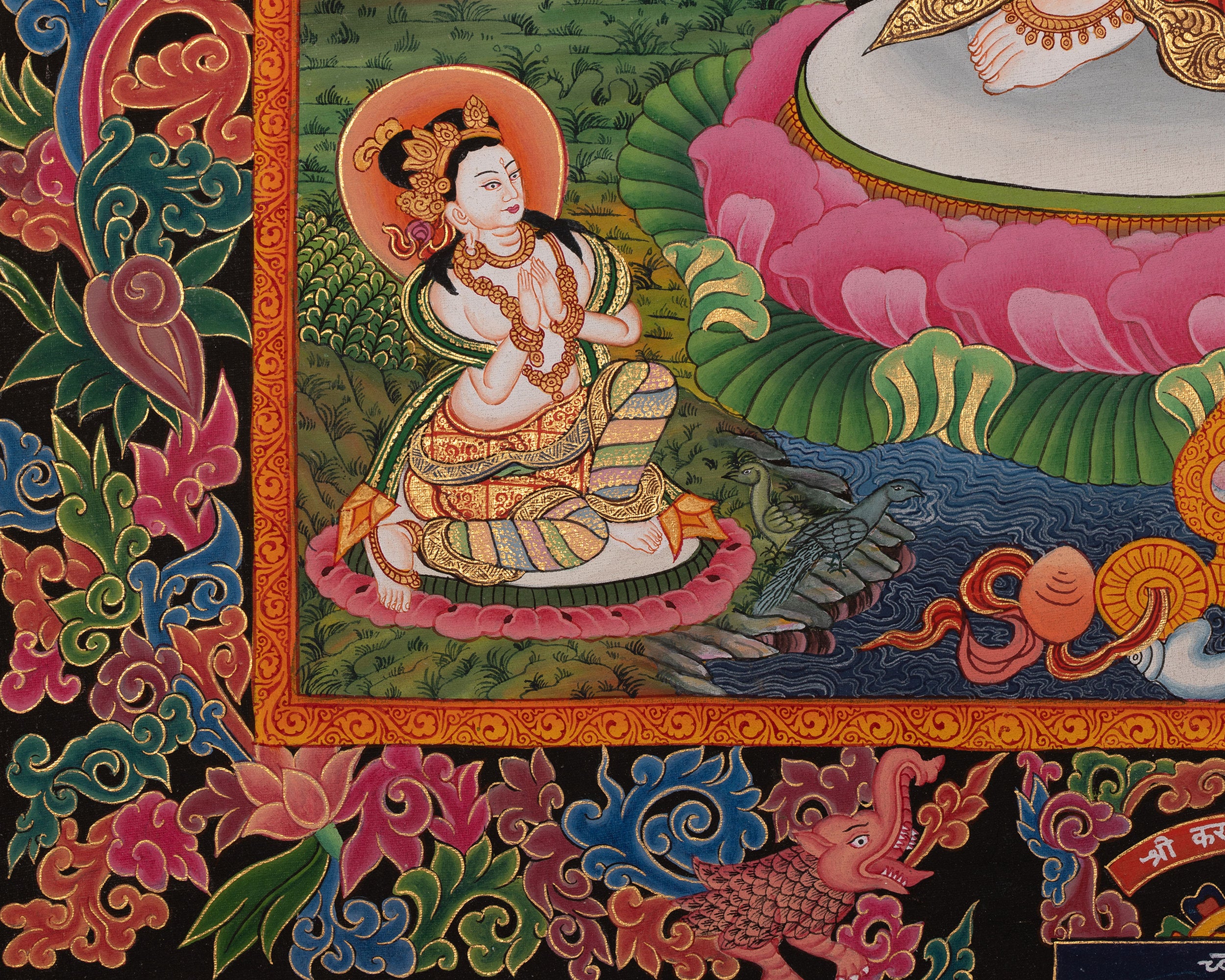 Newari Padmapani Lokeshvara | Rare Genuine Hand Painted Paubha Art