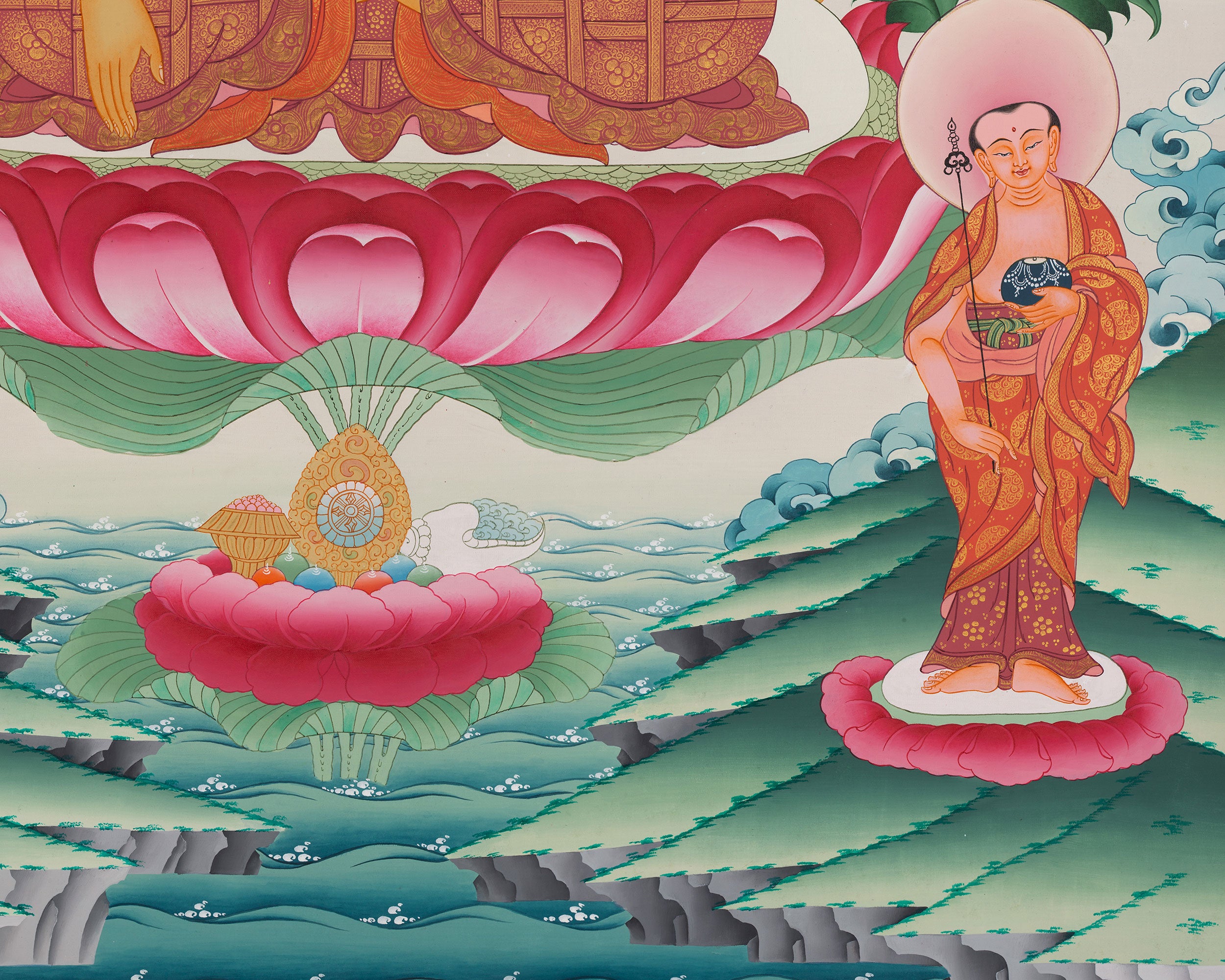 Shakyamuni Buddha with Disciples | Hand-Painted Buddha Thangka