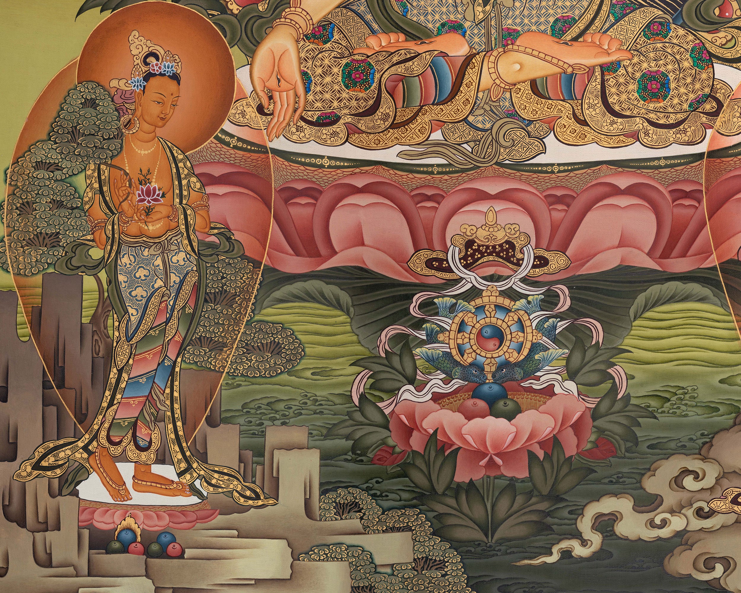 White Tara With Two Bodhisattvas Thangka | Power of Compassion and Enlightenment
