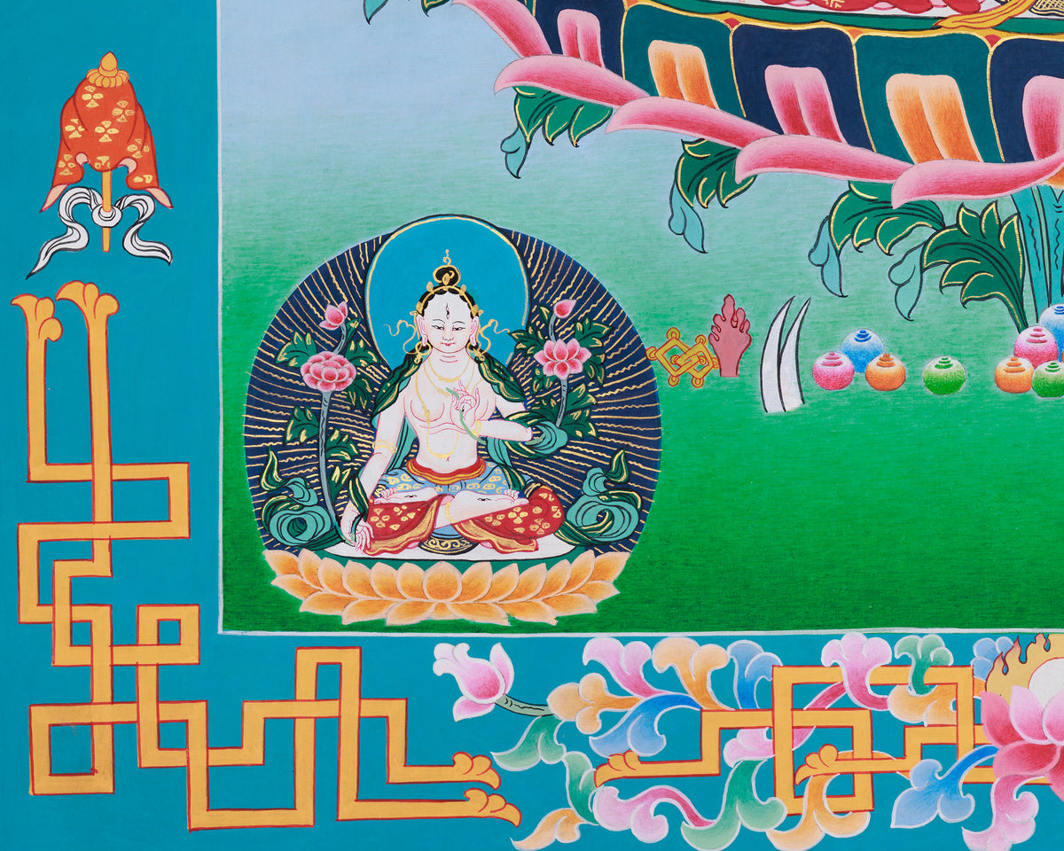 Goddess White Tara Thangka Art | Tibetan Buddhist Healing Artwork | Sita Tara