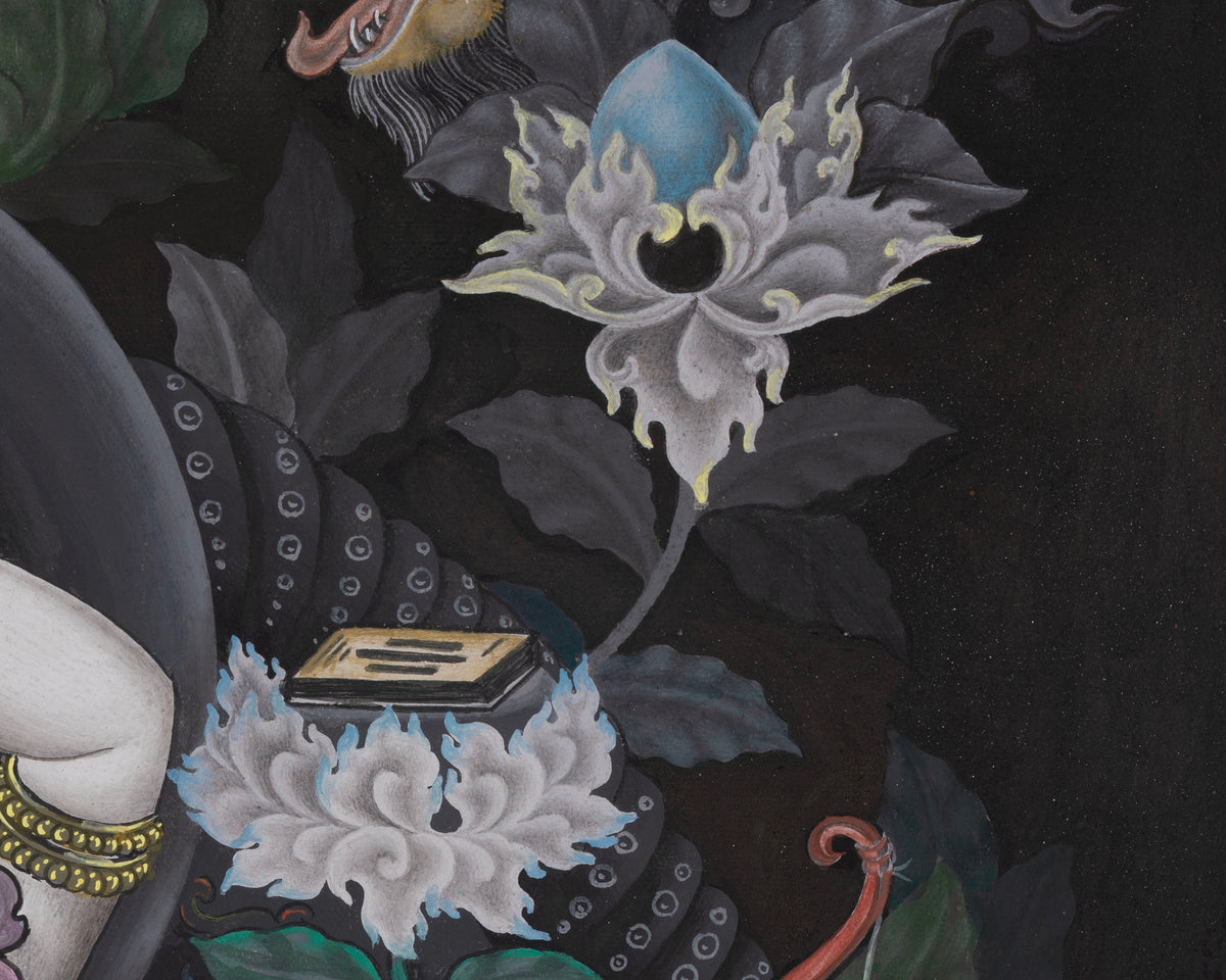 Newari Black and White Arya Manjushri Thangka | Wisdom Buddhist Art