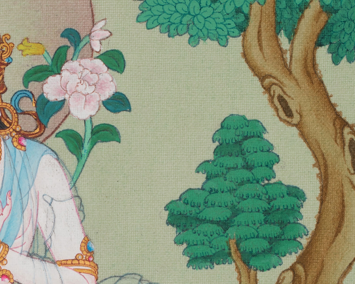 White Tara Traditional Tibetan Thangka | Sacred Goddess of Compassion and Longevity