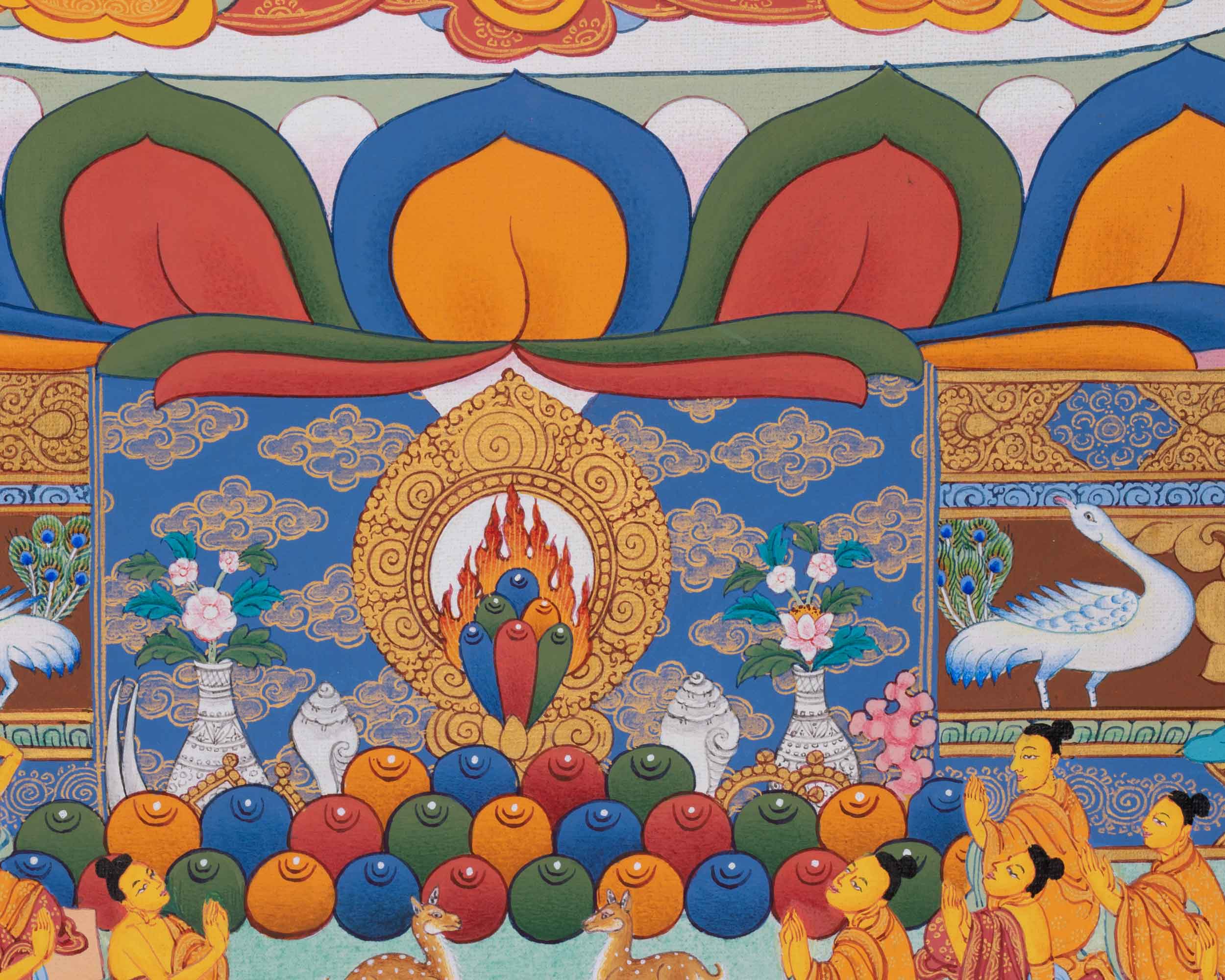 Handpainted Amitabha Singham Thangka | Sacred Lion's Presence