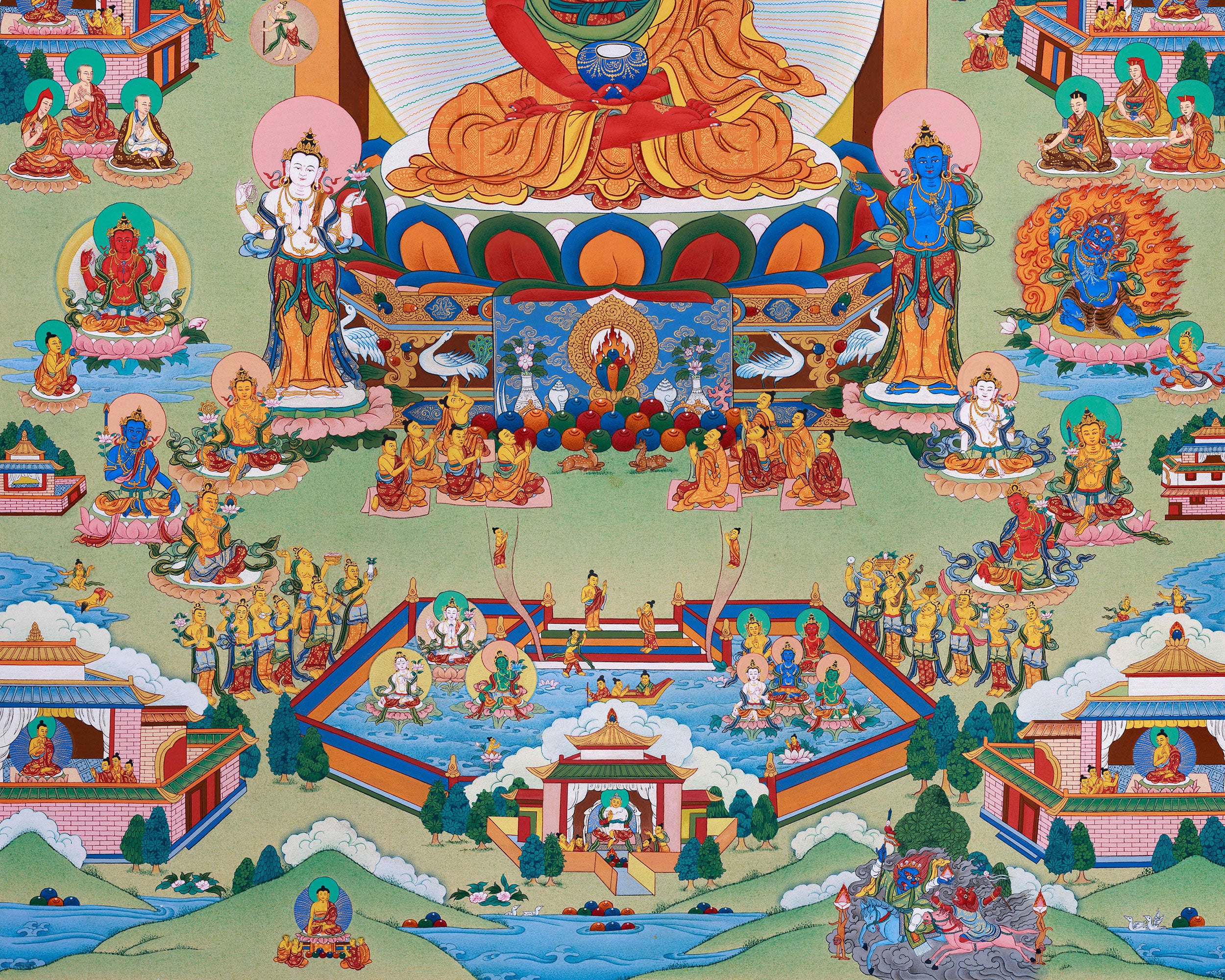 Pure Land Amitabha Singham Thangka | Karma Gadri Artistry
