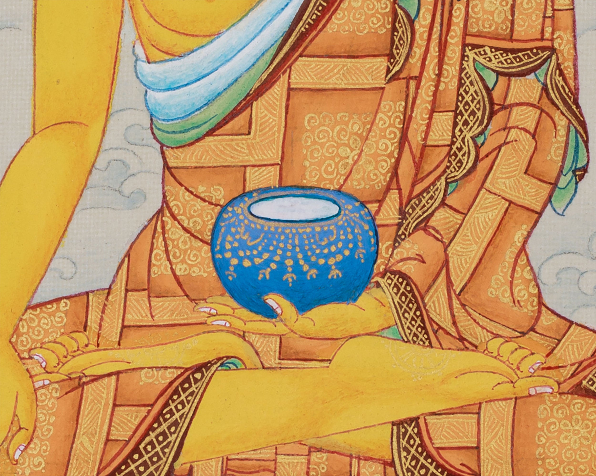 9-Inches Shakyamuni Buddha Thangka | Hand-Painted with Natural Stone Colors and 24K Gold