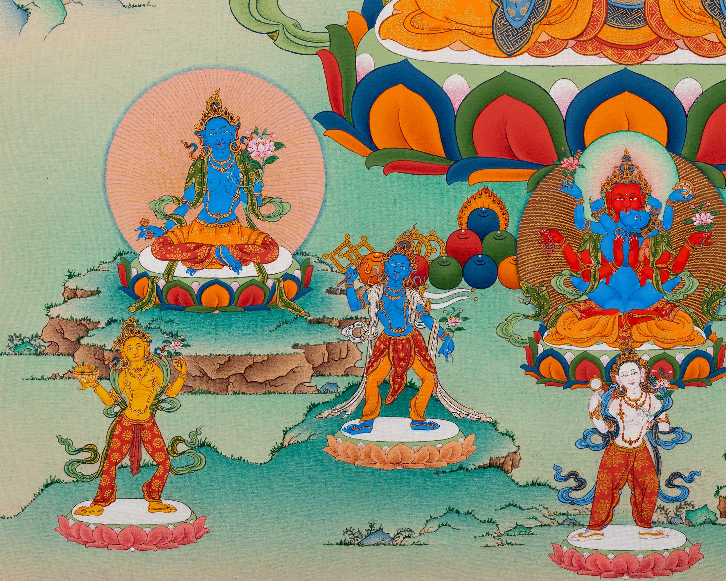 Gyalwa Gyasto Mandala Thangka Print | Chenresig with Vajravarahi Painting