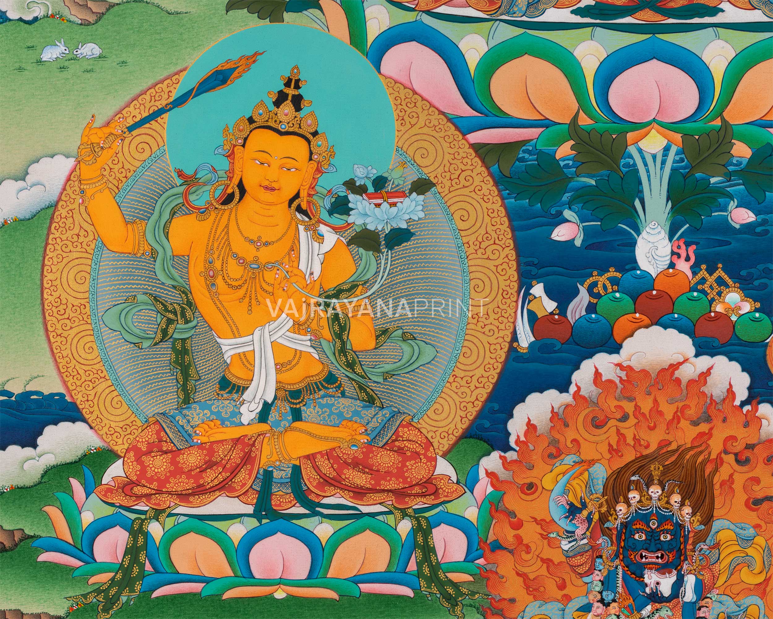Chenresig, Manjushri Vajrapani Print | Kagyu Thangka Print