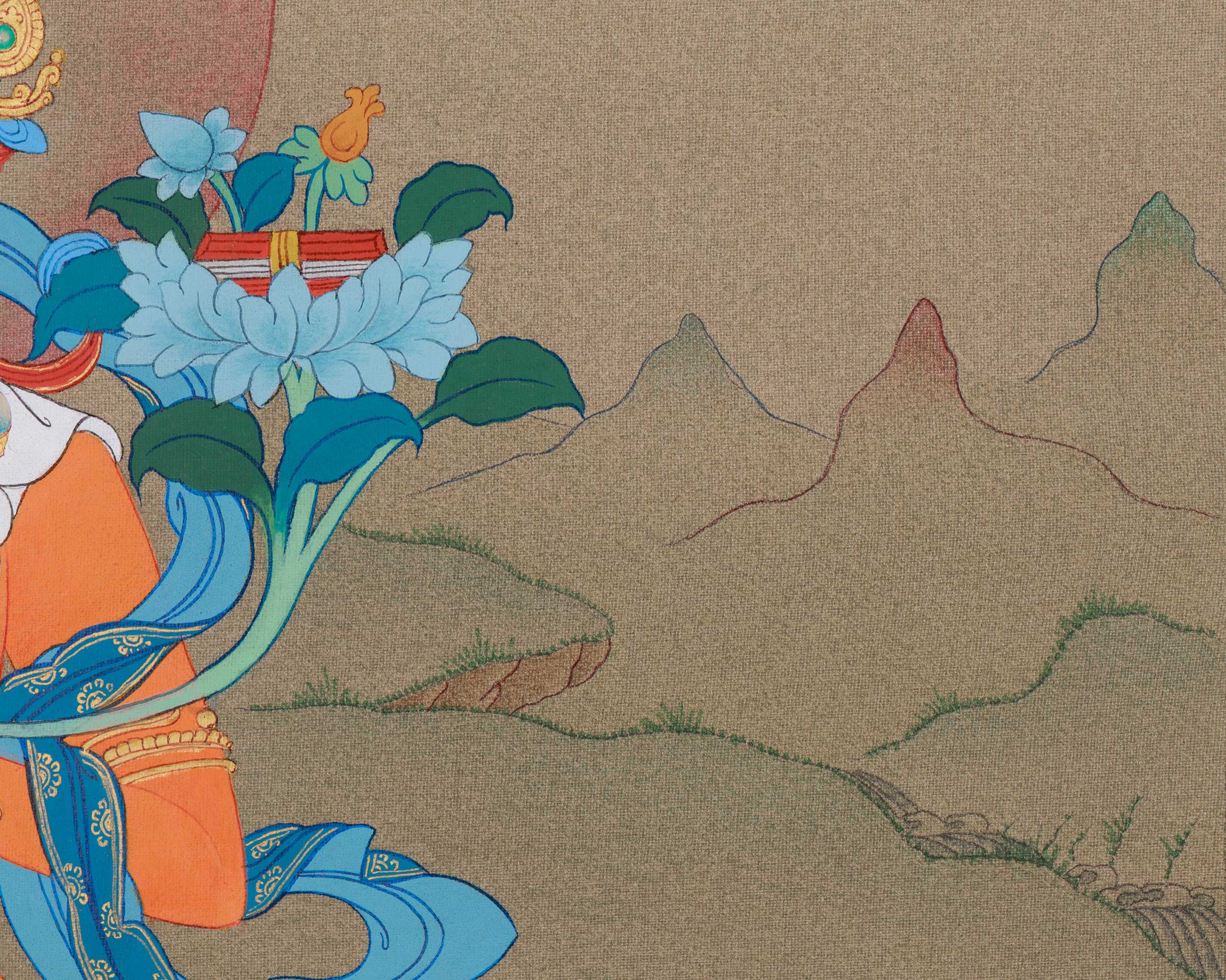 Traditional Handmade Bodhisattva Manjushri Thangka | Embodiment of Learning and Enlightened Mind