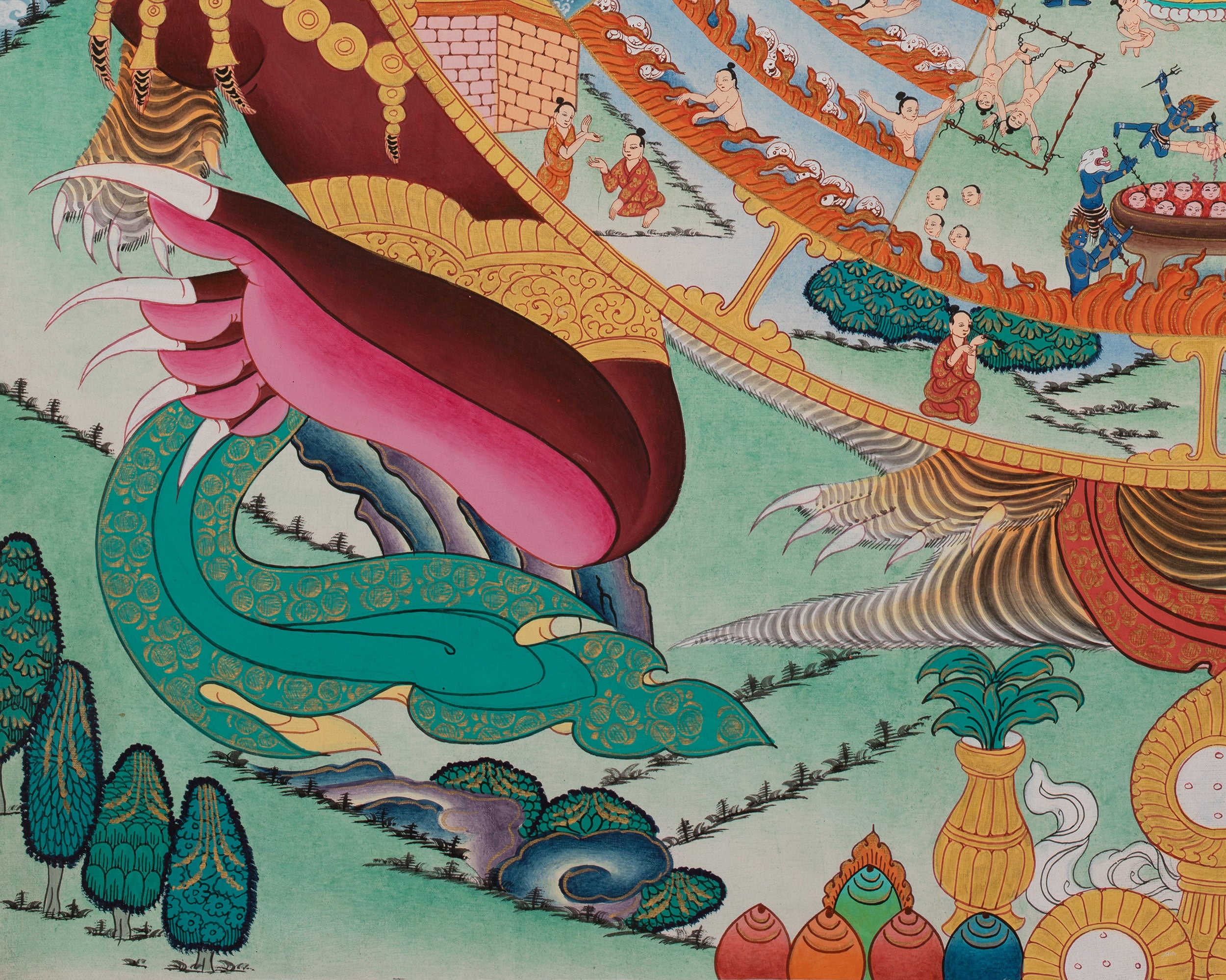 Sacred Wheel of Life Thangka | Tibetan Bhavachakra Painting