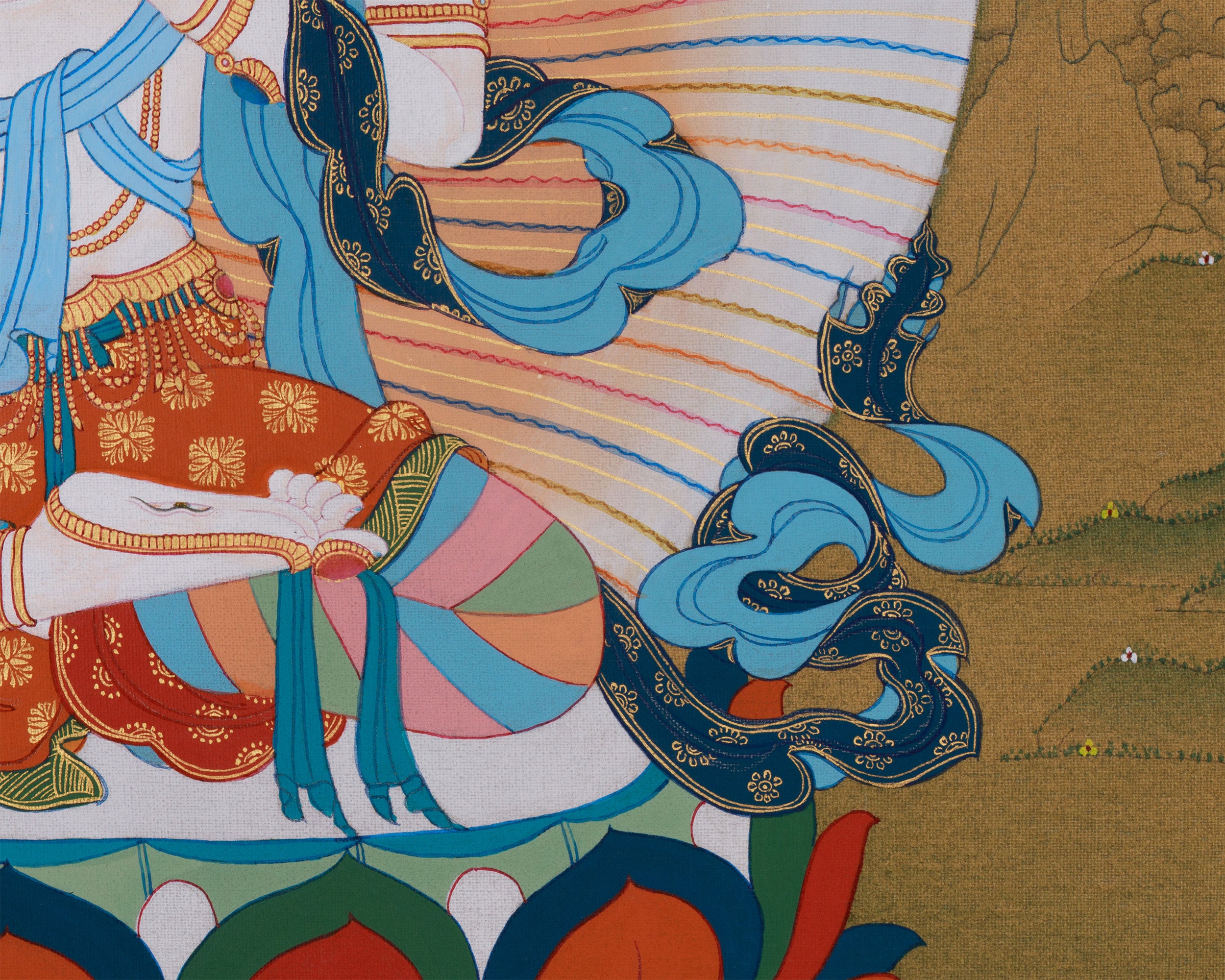 Seven-Eyes White Tara Thangka | Hand-Painted Tibetan Artwork | Include Brocade