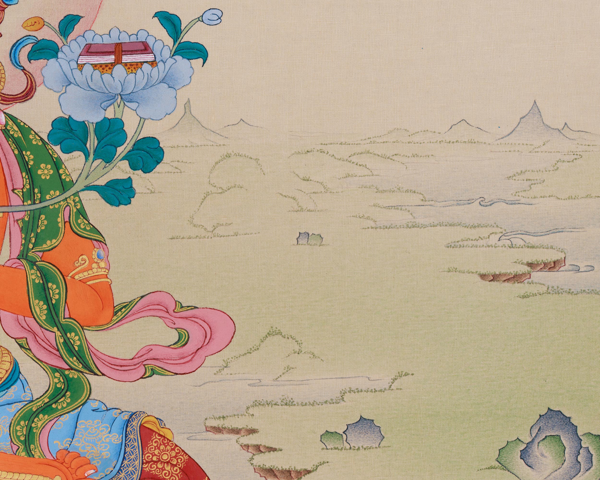 Hand-Painted 24 Inch Manjushri Thangka | Bodhisattva of Profound Knowledge