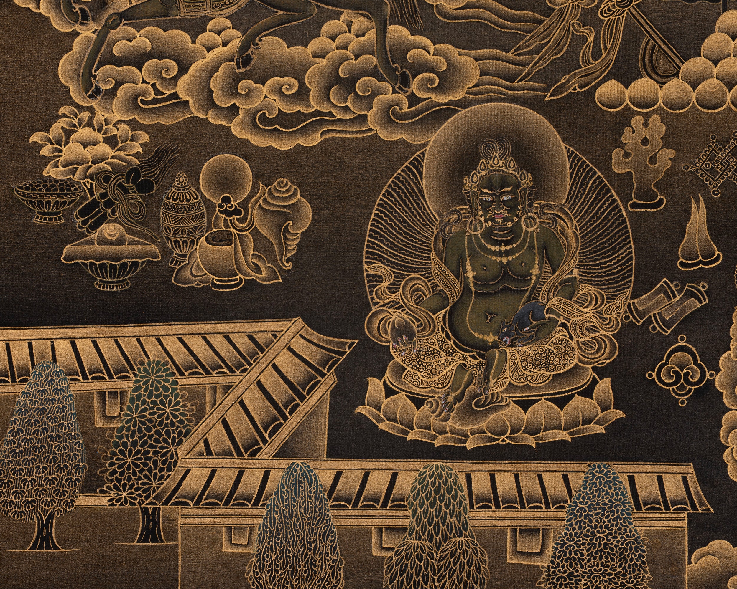 Namtoshe Wealth Deity Palace Thangka | Vaishravana Artwork | A Prominent Guardian King
