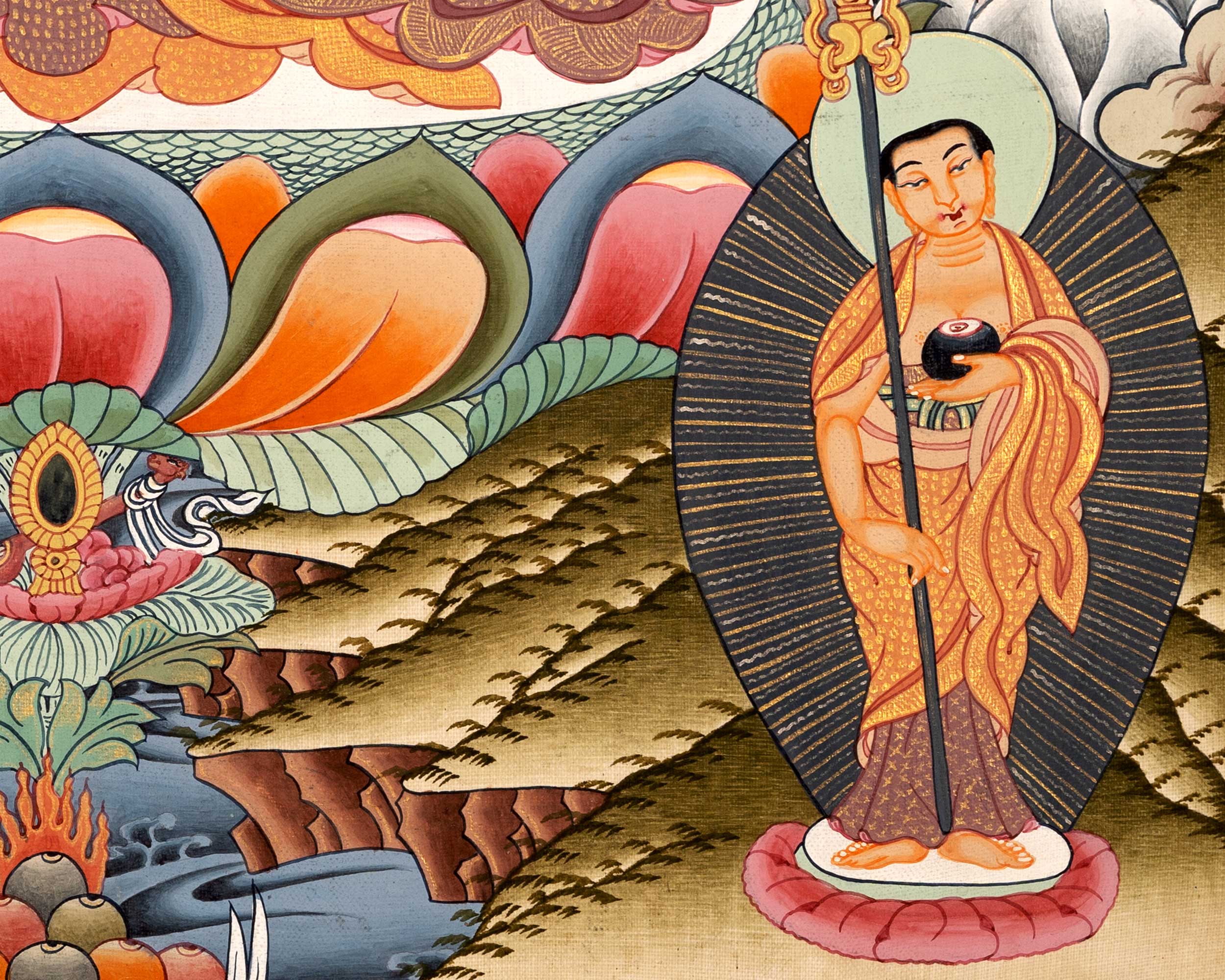 Medicine Buddha Originally Hand-Painted On Cotton Canvas | Shariputra and Maudalyana By His Side