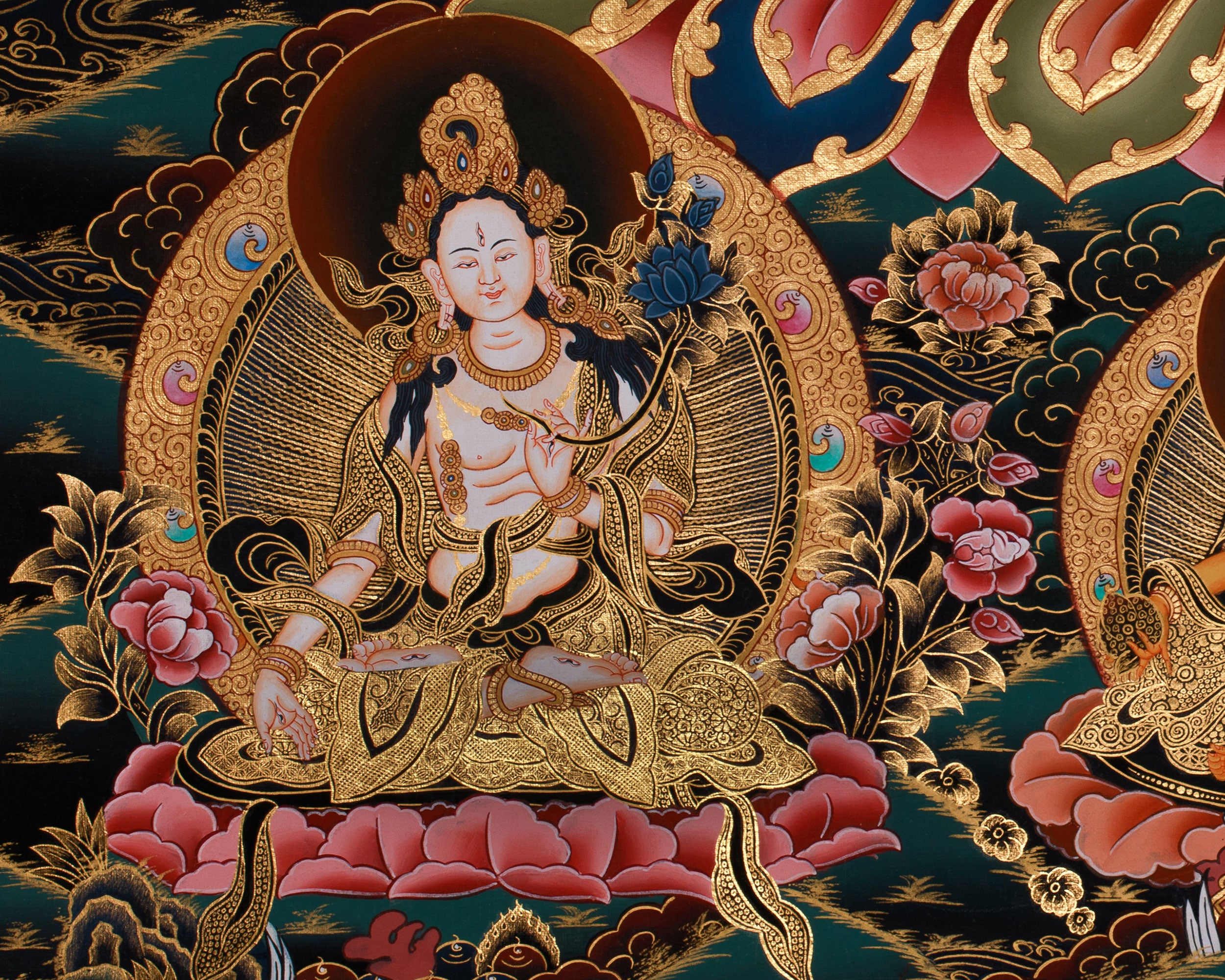 Unique Tibetan Vajrasattva and Consort Thangka | Spiritual Masterpiece with Gold Accents