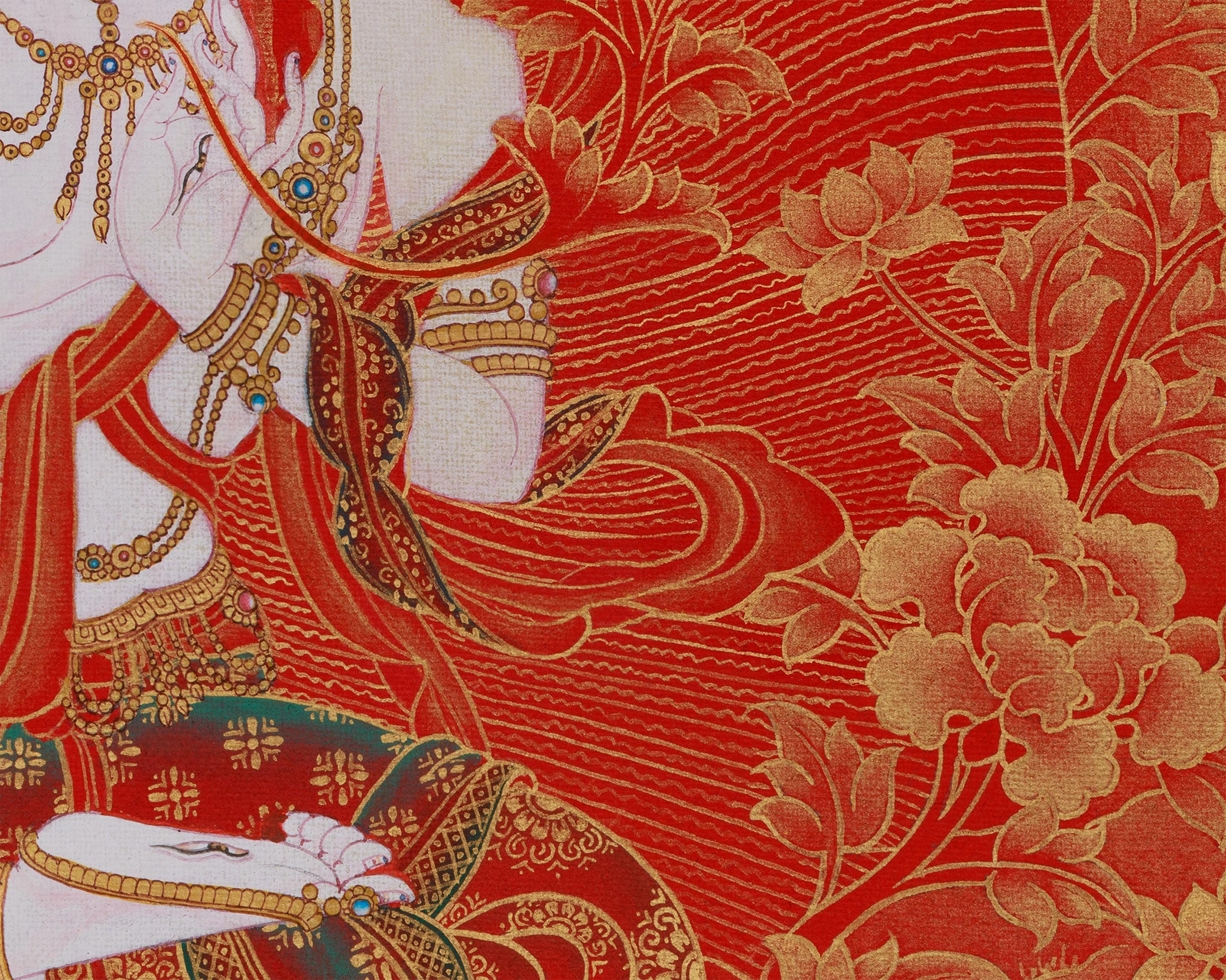 Golden White Tara Goddess Thangka | Divine Mother of Long Life