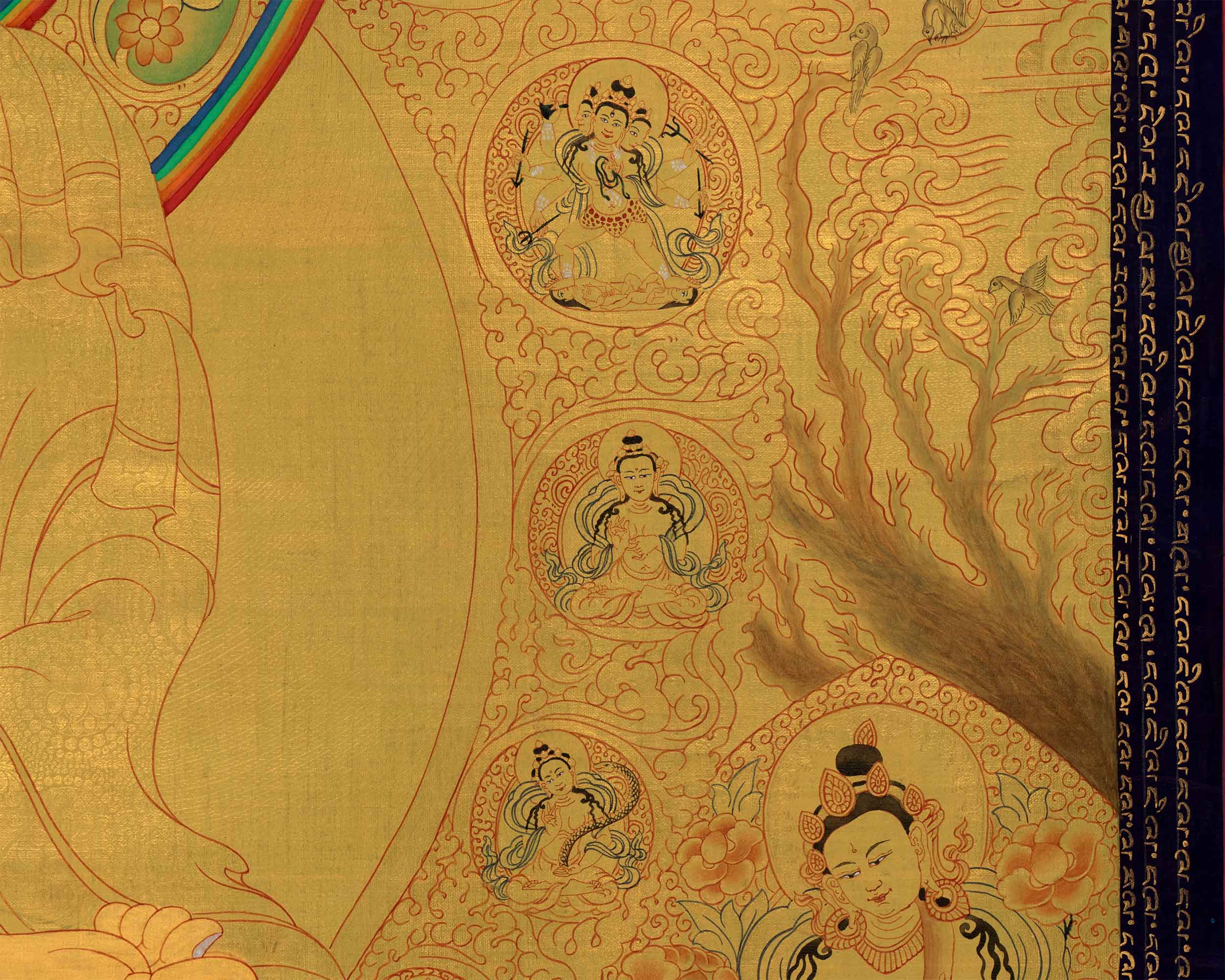 Divine Gautama Buddha Art | Shakyamuni Thangka in Glorious Gold | Traditional Hand Painted Thangka Art