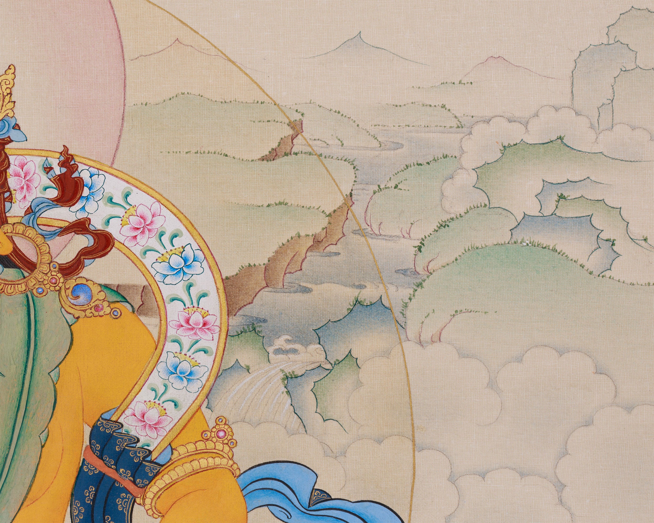 Tibetan Jambhala Thangka | Hand-Painted Art of Abundance | Brocade Mounted