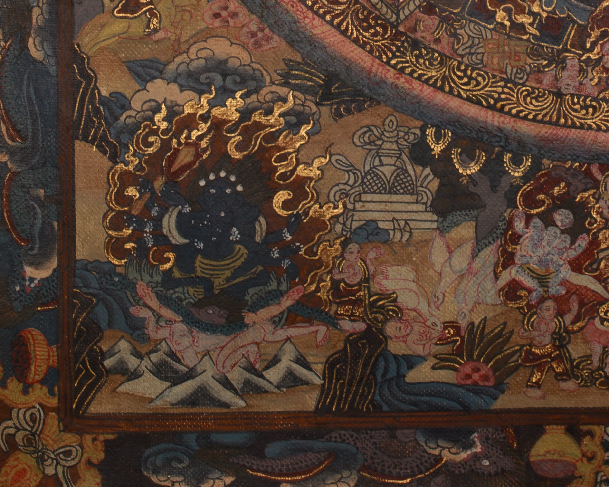 The Vintage Buddha Mandala Thangka | Celestial Buddha & Four Mandalas