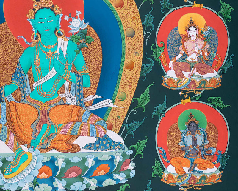 Thangka of 21 Tara Goddess | Traditional Karma Gadri Painting | Tibetan Wall Hanging