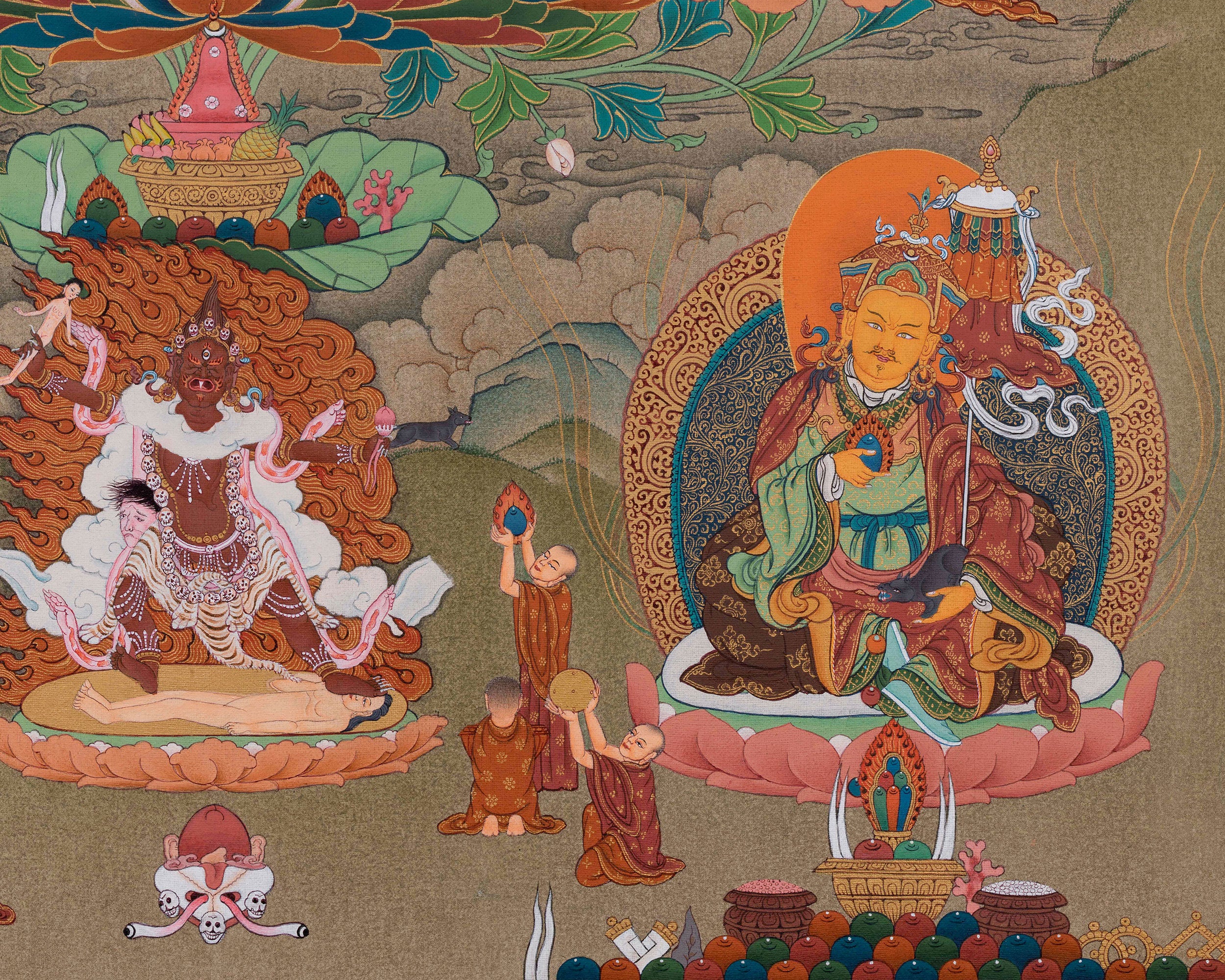 Lake-born Vajra, Guru Tsokye Dorje Thangka | A Masterpiece of Divine Assembly