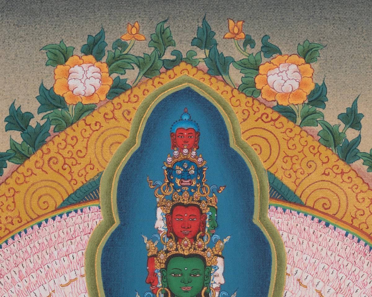 Buddhist 1000 Armed Chenrezig Thangka | Infinite Compassion Deity