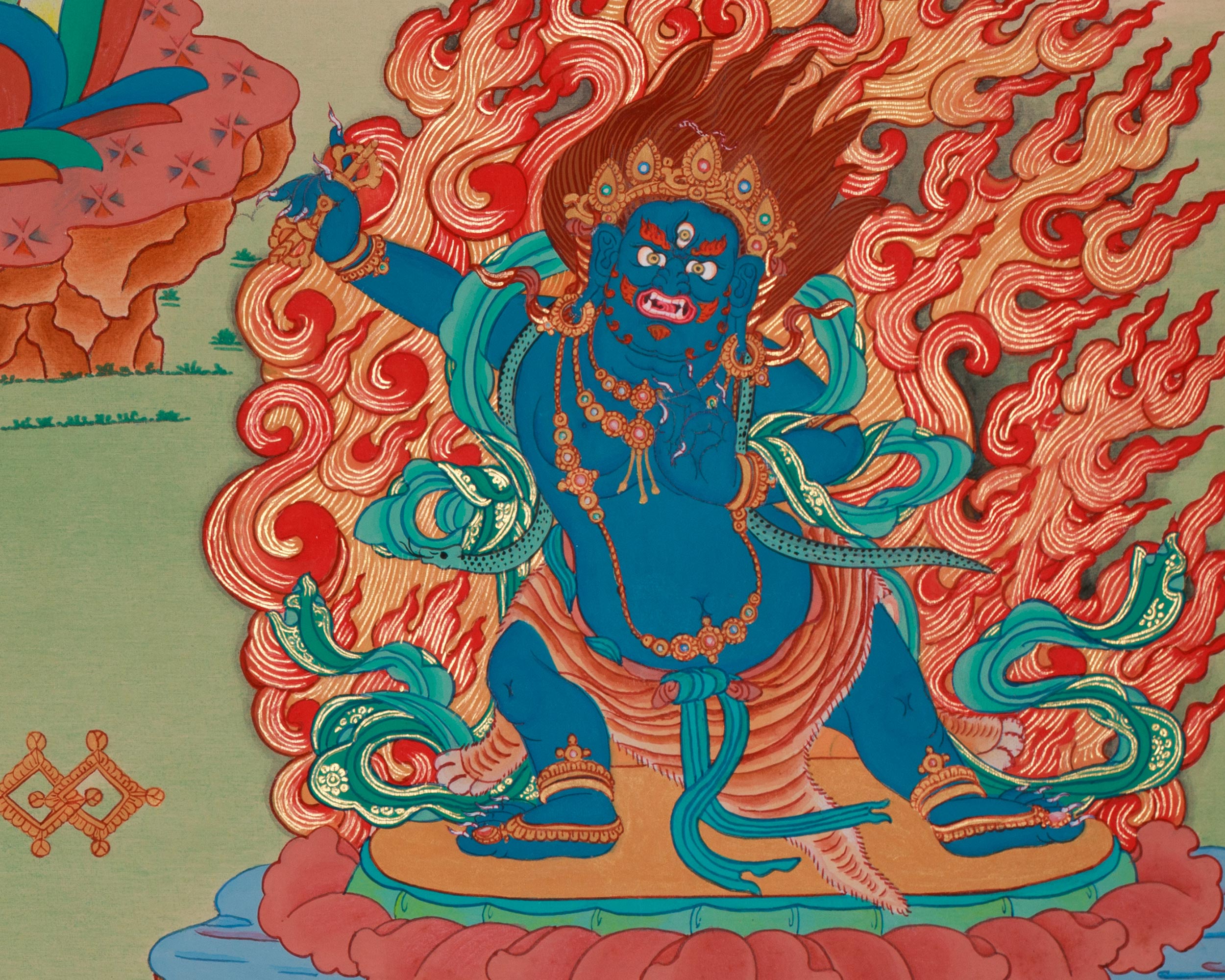 Chenrezig with Vajrapani and Manjushri Thangka | Sacred Union of Compassion, Wisdom, and Strength