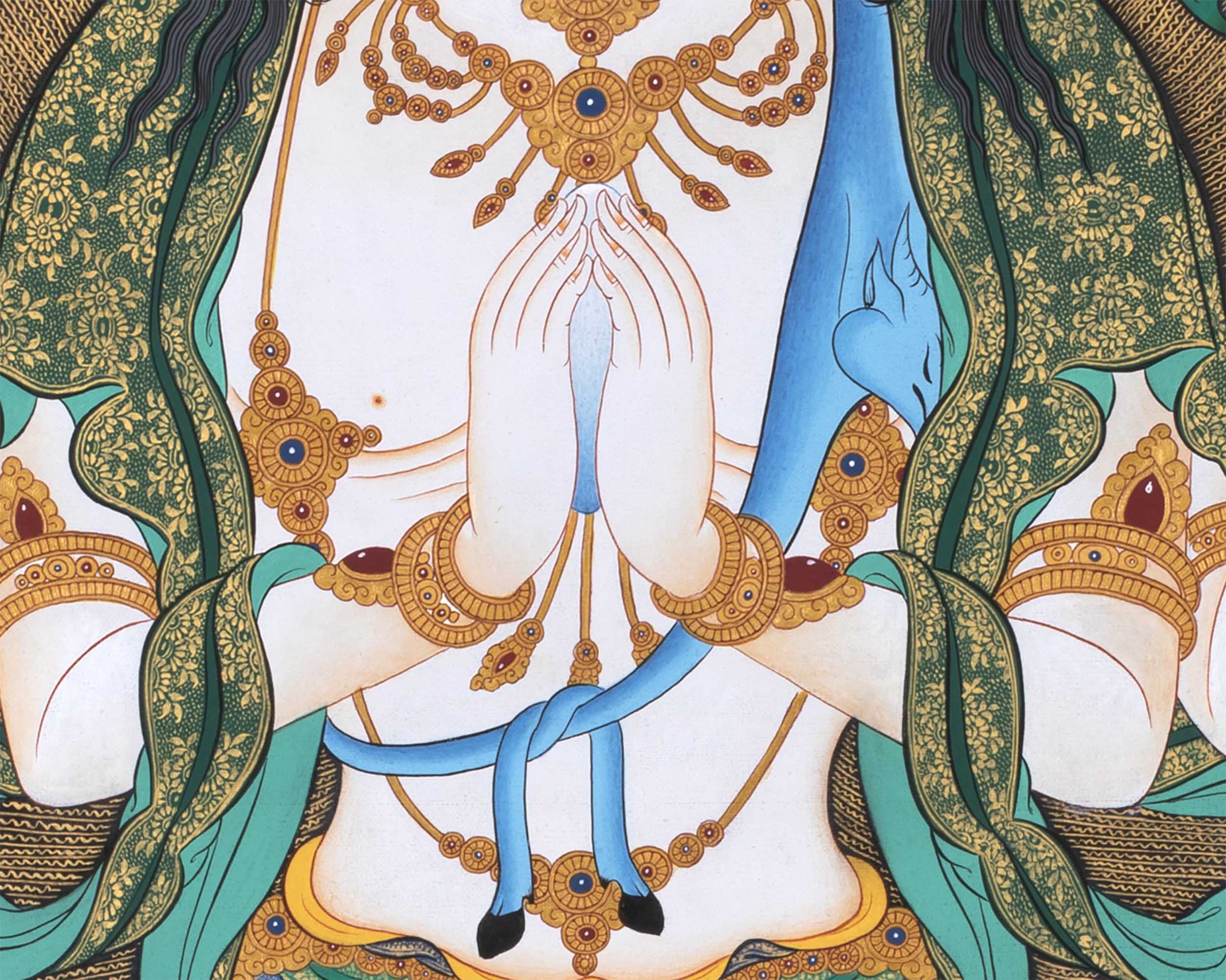 Chenrezig Thangka Print For Spiritual Awakening | Divine Avalokiteshvara Print | Exquisite Wall Hanging Art