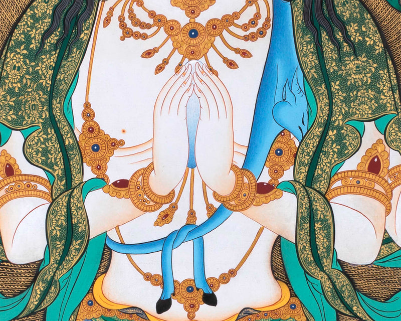 Chenrezig Thangka Print For Spiritual Awakening | Divine Avalokiteshvara Print | Exquisite Wall Hanging Art