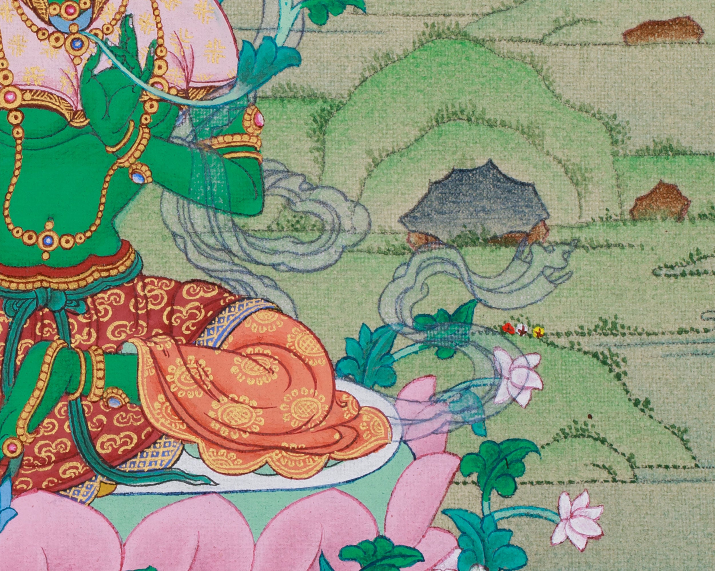 Hand-Painted Small Green Tara Painting | Goddess of Compassion