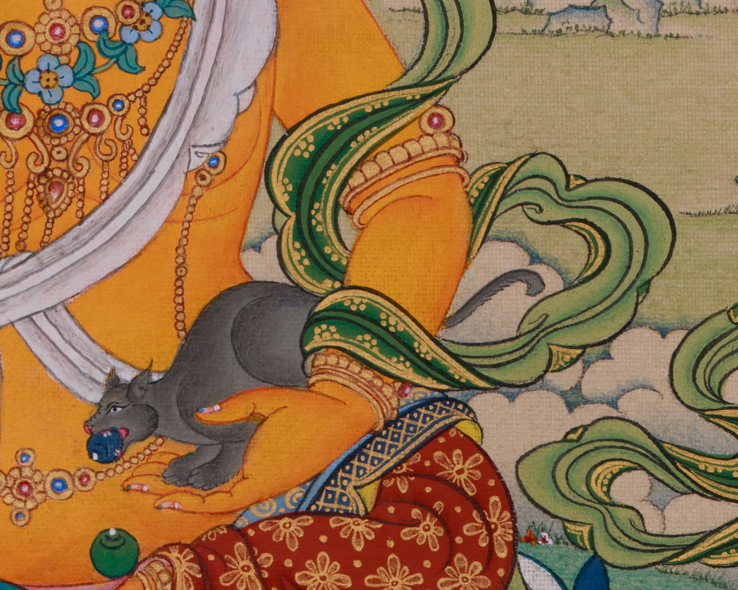 Powerful Wealth Deity, Jambhala | Thangka Painting for Prosperity