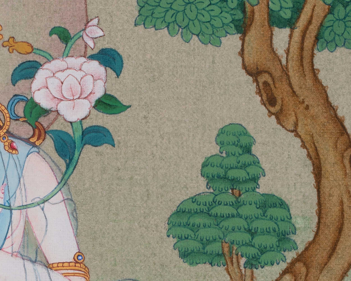 White Tara Healing Goddess Art | Drolkar Thangka | Healing and Longevity Deity