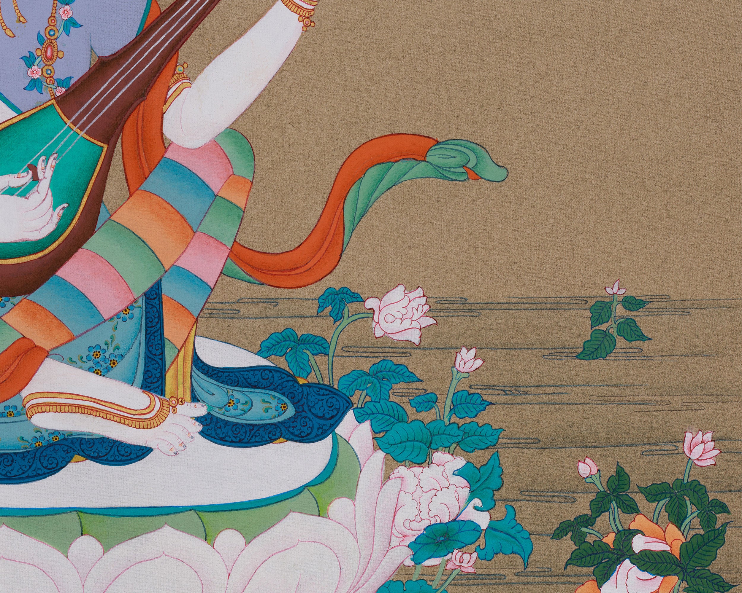 Hindu Goddess Saraswati Thangka | Wisdom & Knowledge Blessing