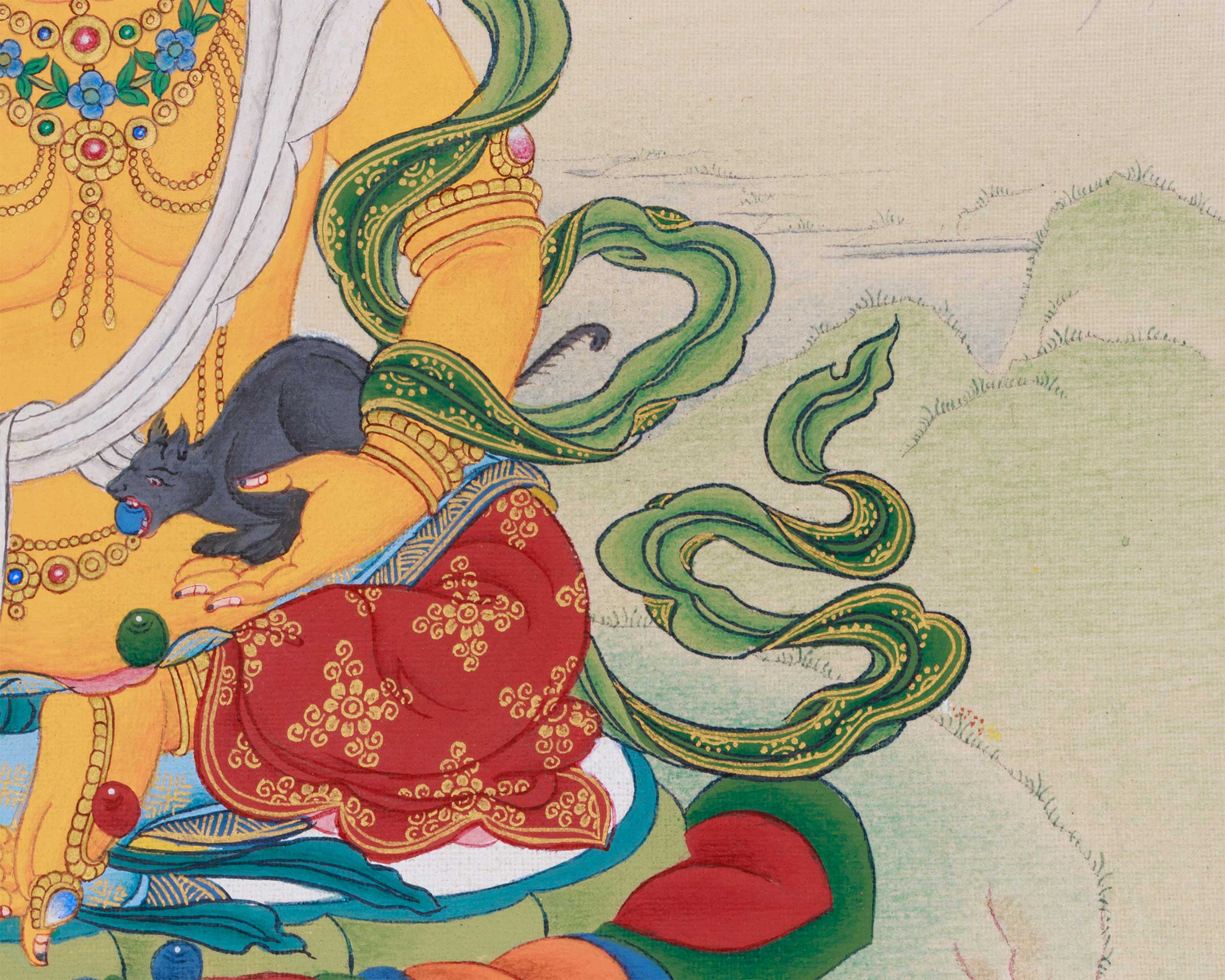 Yellow Jambhala Artwork | Buddhist Deity of Wealth and Prosperity
