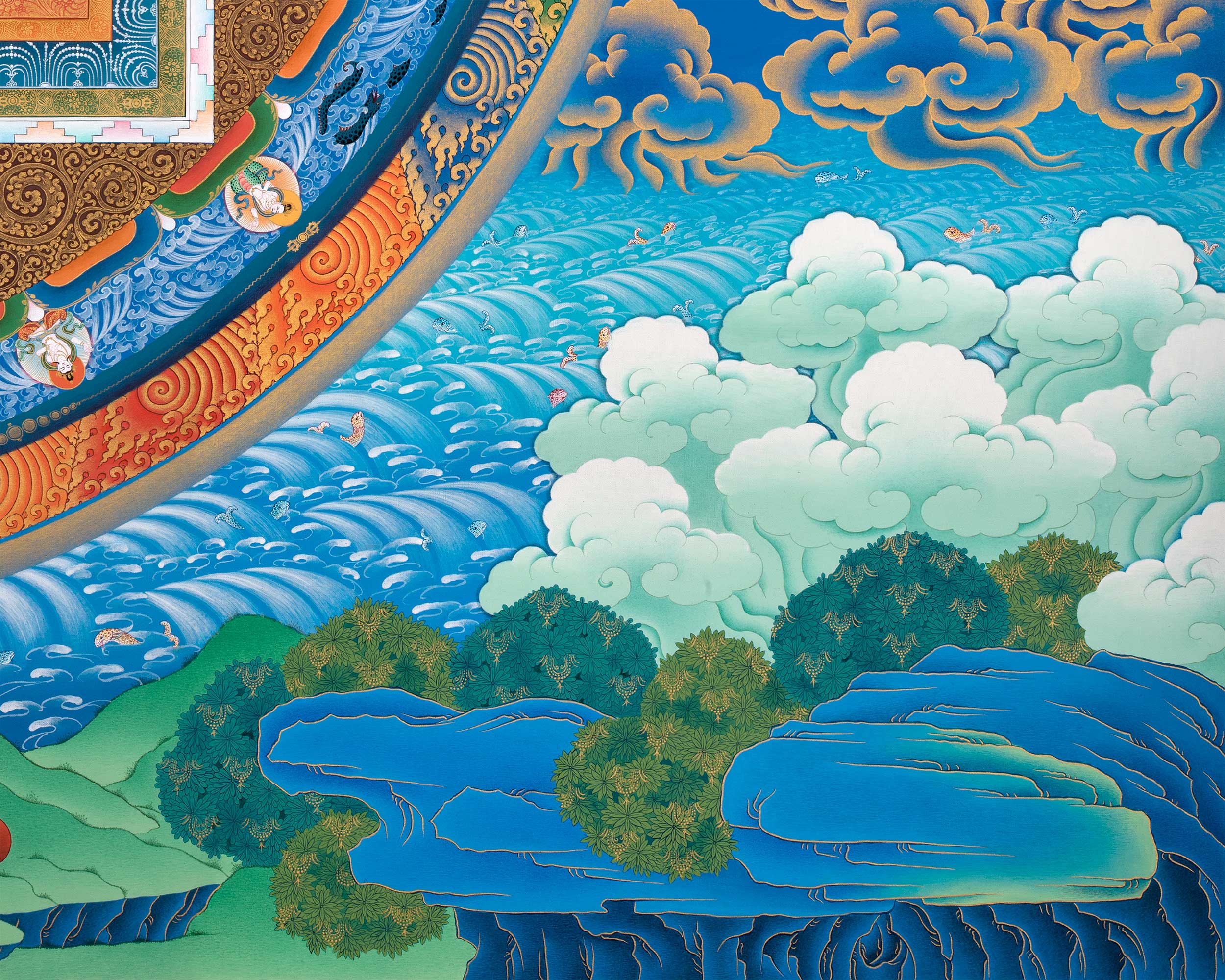 Chenresig Mandala Thangka Print | Traditional Tibetan Mandala Artwork
