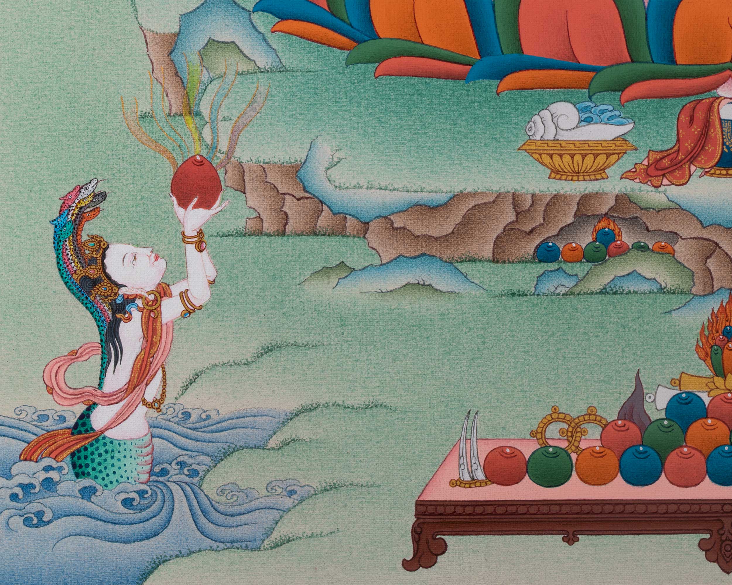 4 Armed Avalokiteshvara Thangka Print | Chenrezig With Buddha Amitabha