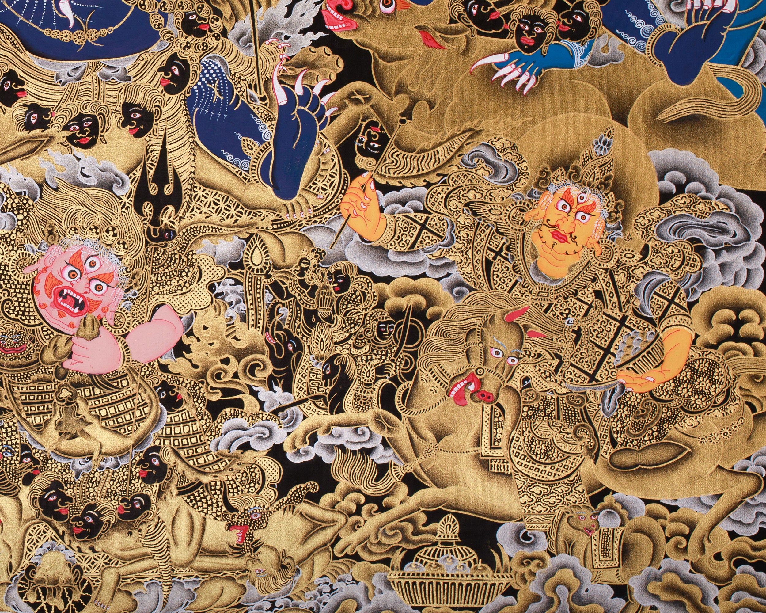 Golden Ferocity, Six Armed Mahakala Thangka | A Divine Protector’s Presence