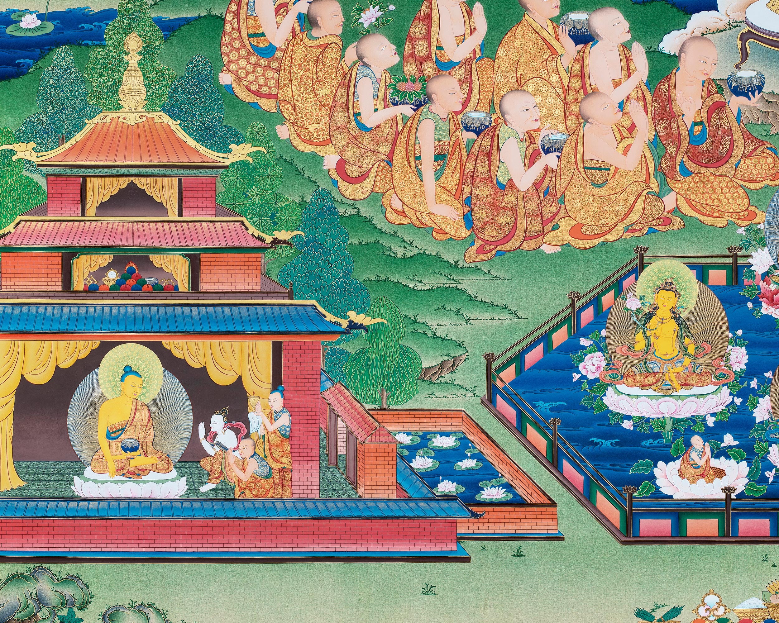 Buddha Amitabha Pureland Thangka, High Quality Giclee Canvas Print, Digital Print