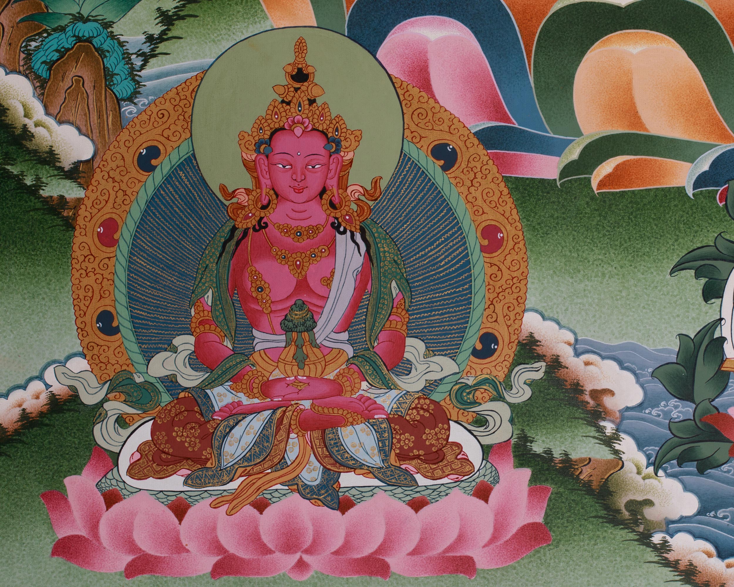 Majestic Seven Eyes Goddess, White Tara Thangka | Five Dhyani Buddhas, Amitayus & Namgyalma