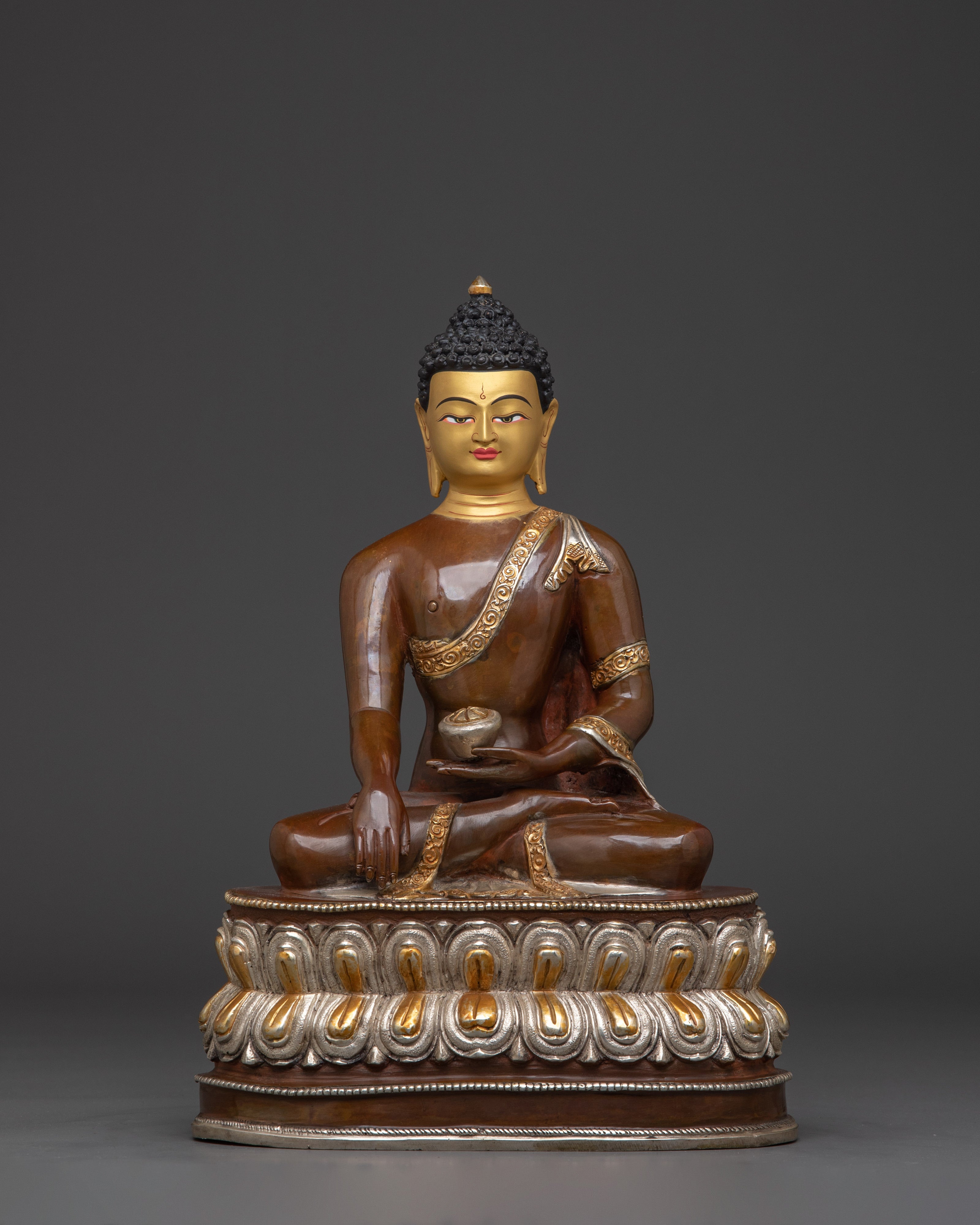 Shakyamuni Buddha in oxidized copper