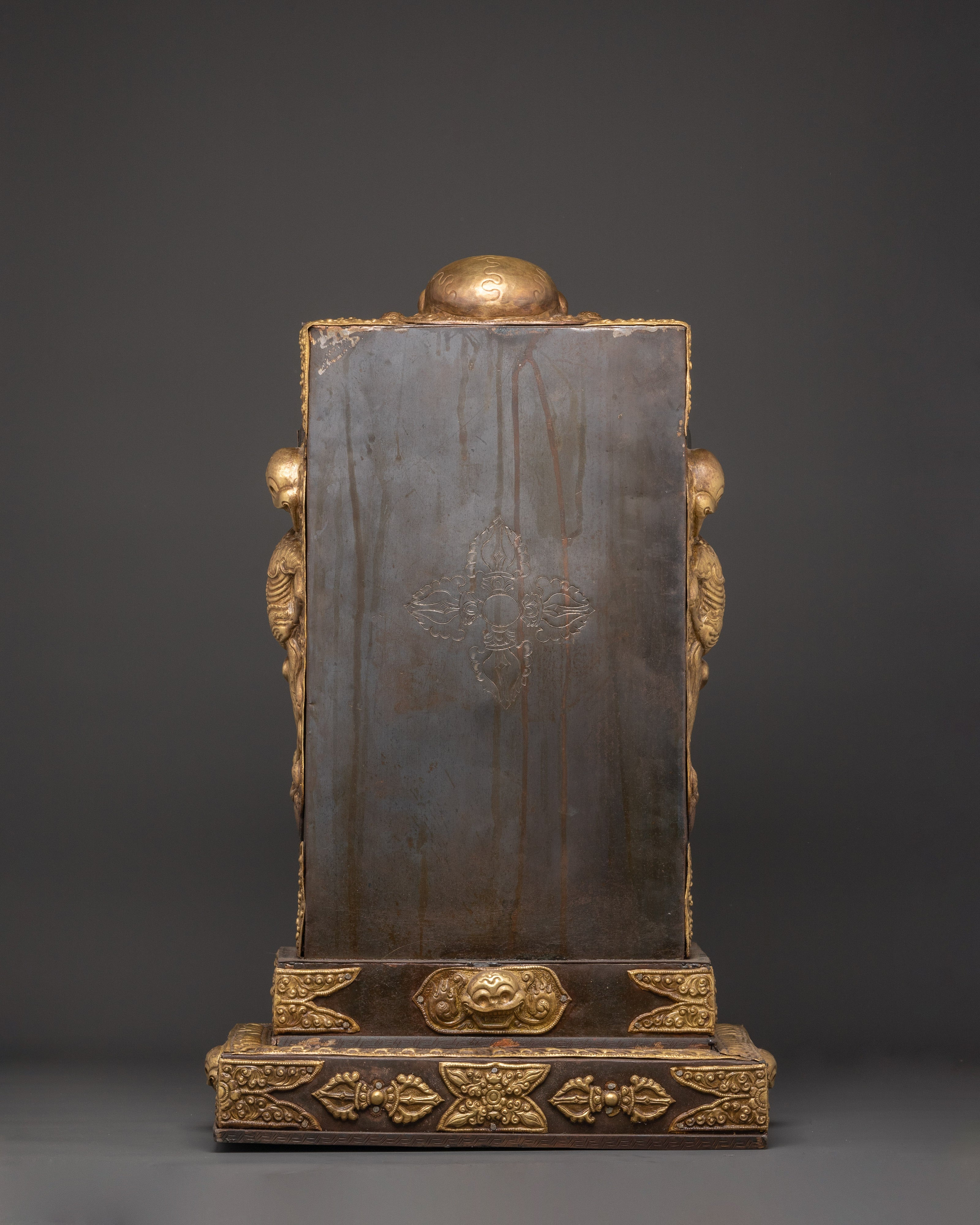 Large Chitipati Carved Ghau Box | Iron and Brass Tibetan Shrine Box