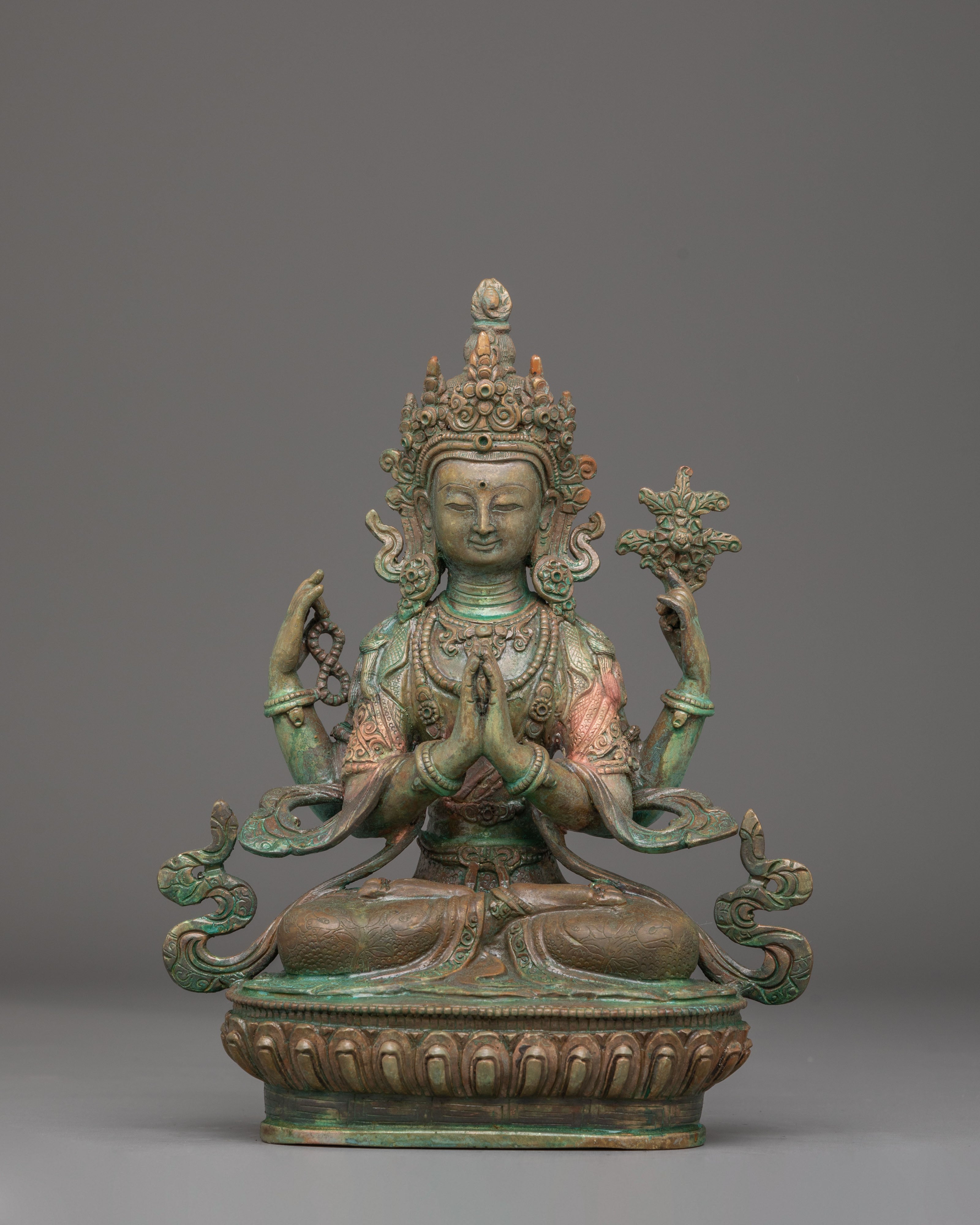 Oxidized Copper Statue of Chenrezig