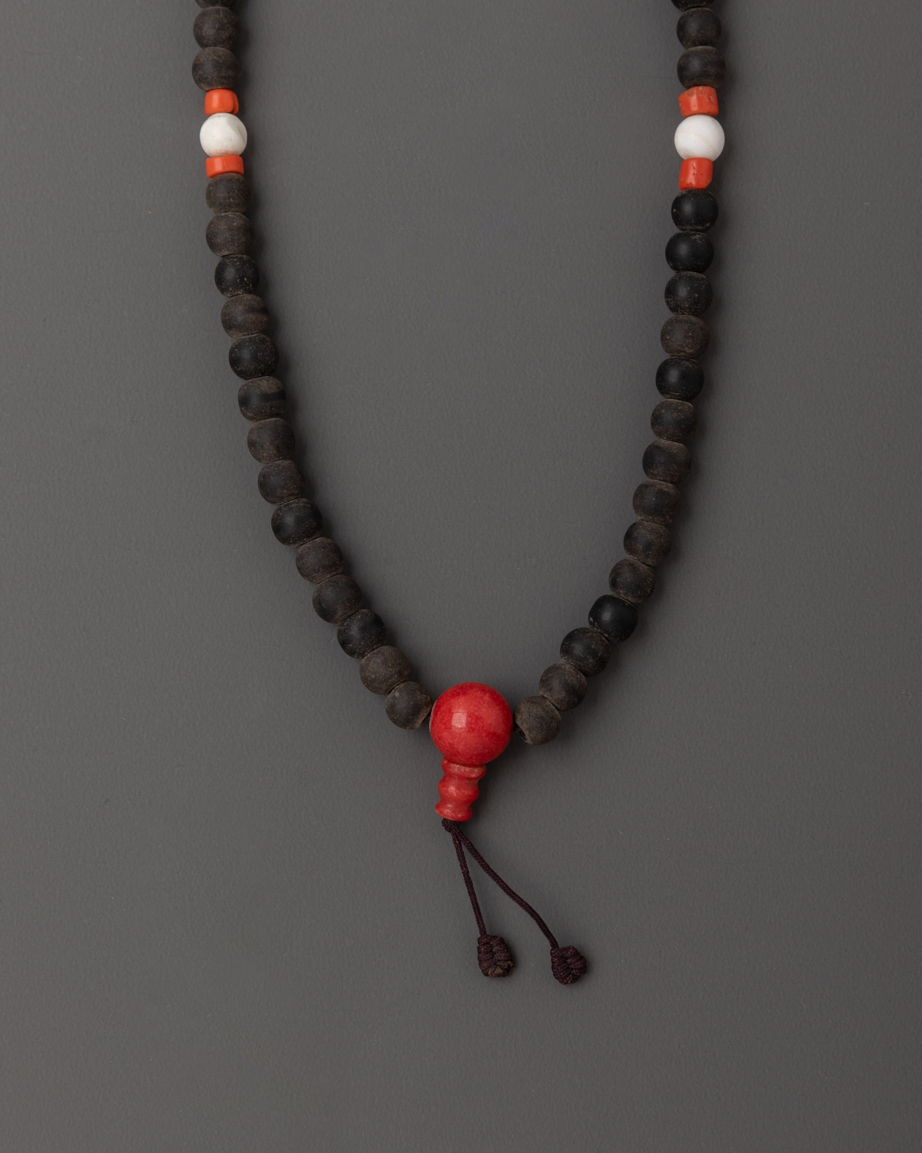 47cm Black Stone Mala | 8mm Meditation Beads with Coral & Turquoise Stones