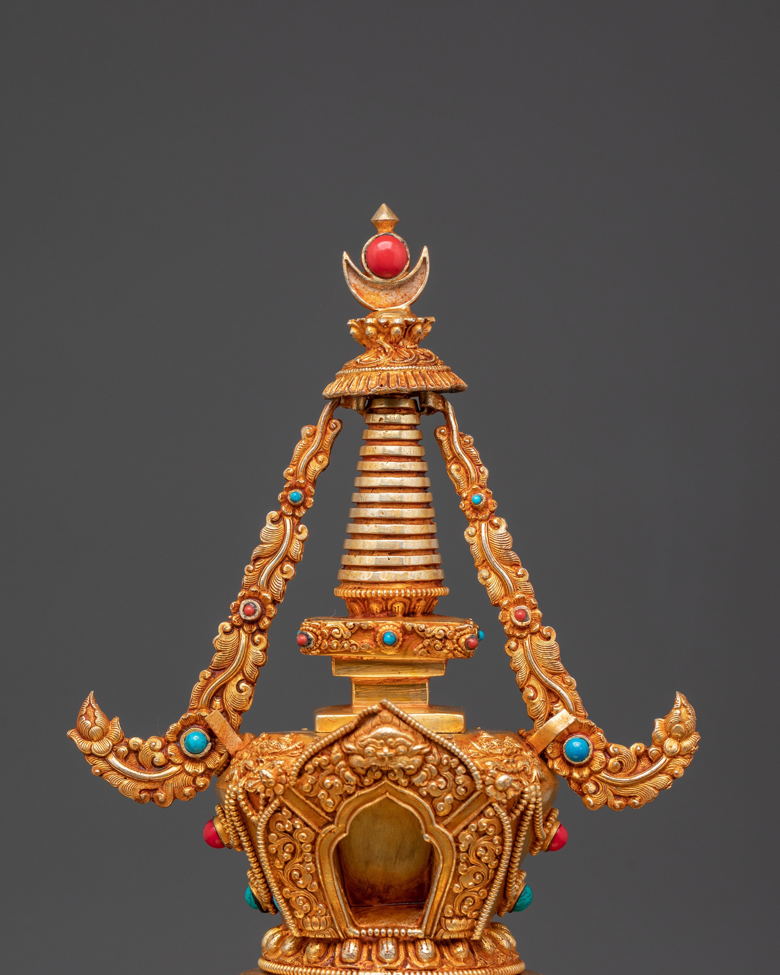 Handcrafted Tibetan Buddhist Chorten | Gold-Plated Copper Stupa