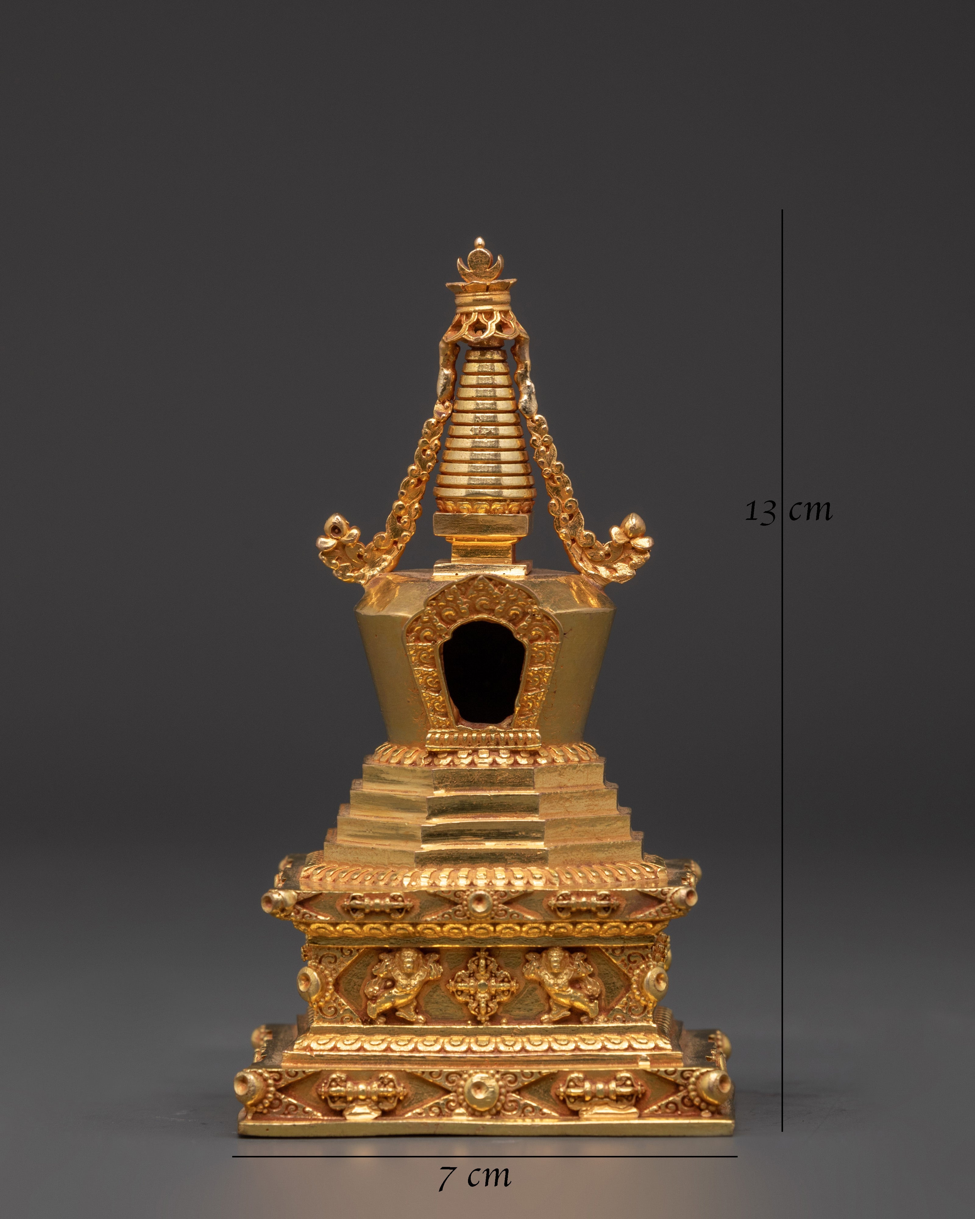 Buddhist Gold Plated Stupa Mound | Sacred Copper Altar Decoration