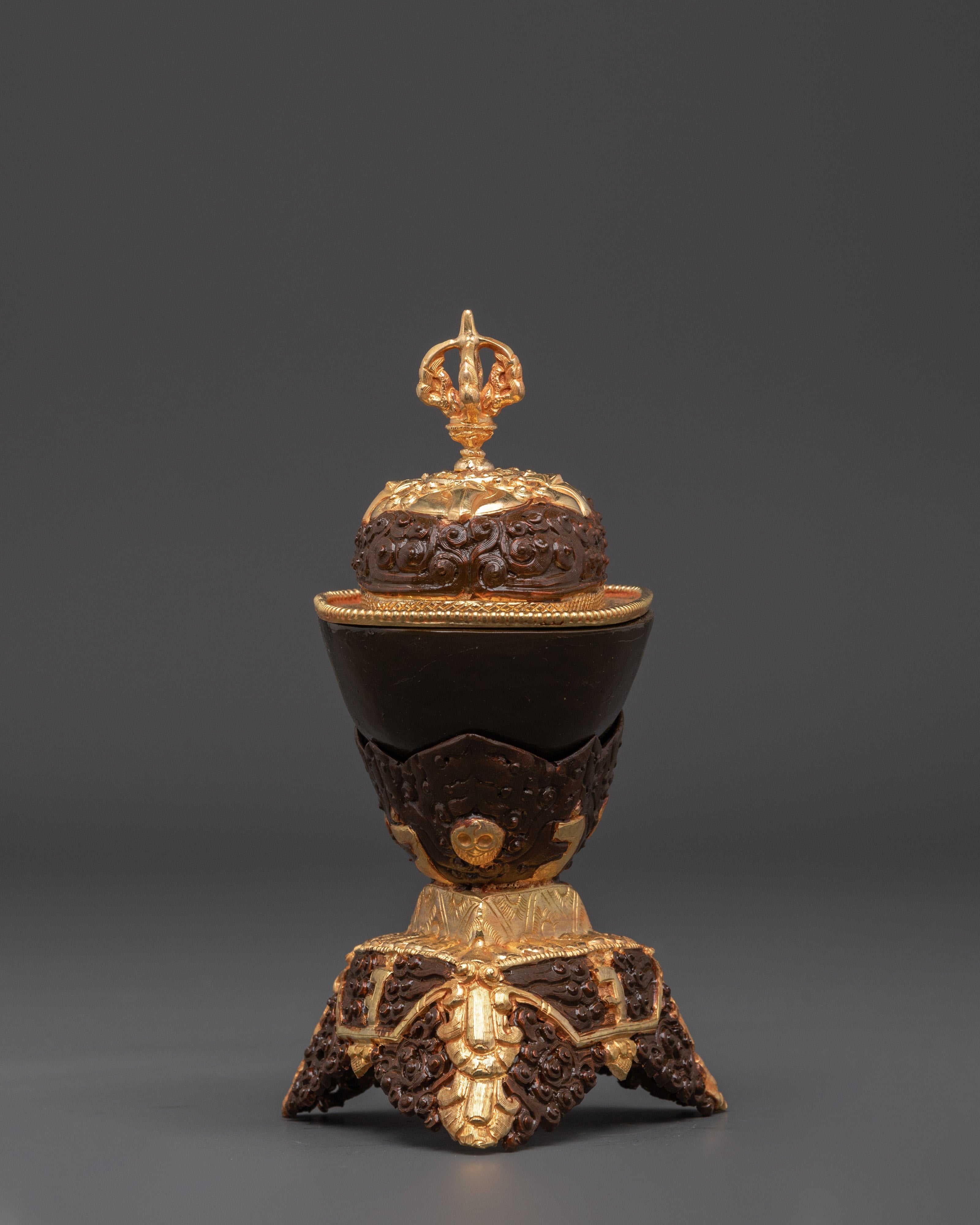 Tibetan Sacred Kapala Artifact | Handcrafted Gold Gilded Copper Ritual Cup