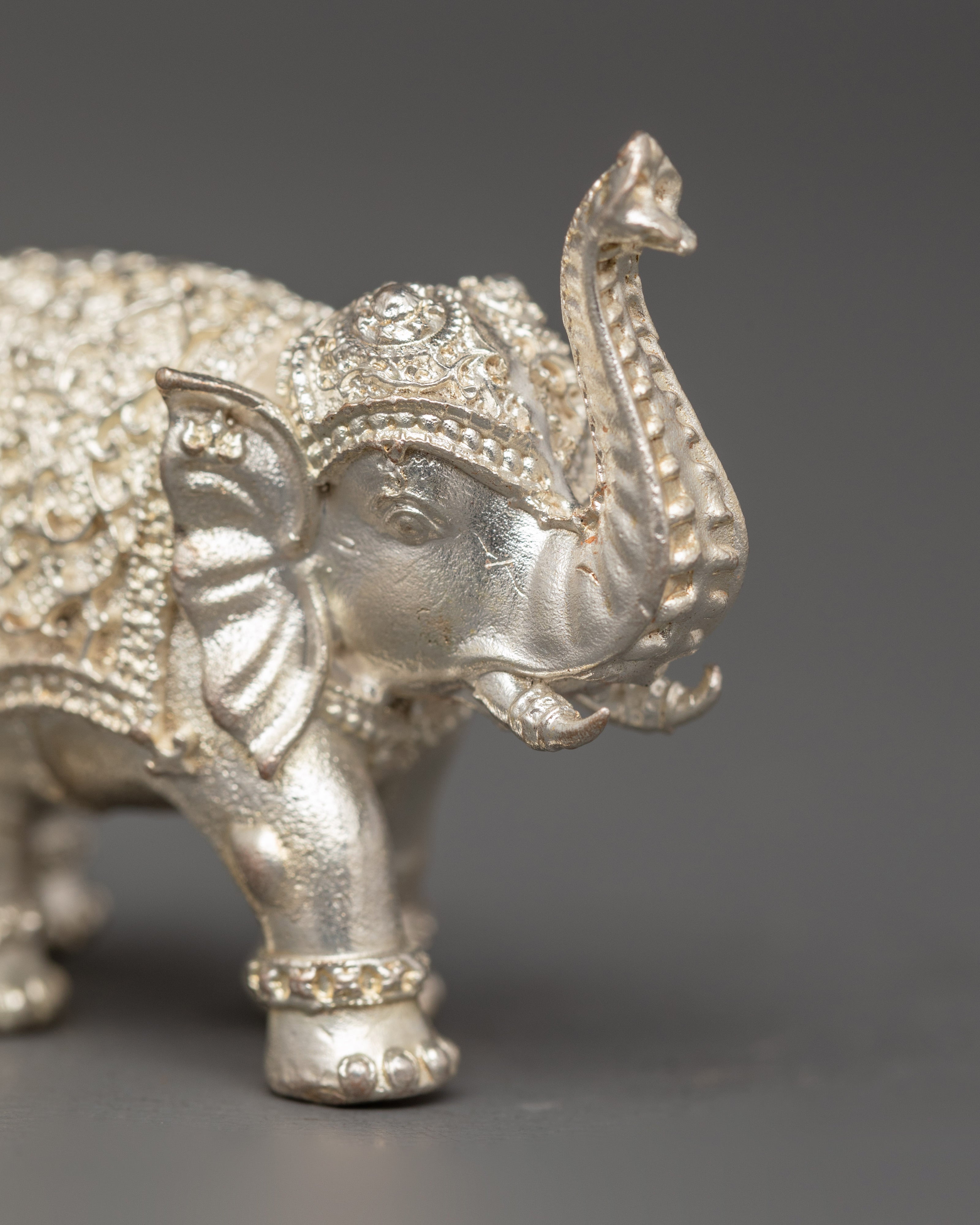 Silver Plated Elephant Figurine | Small Decor Elephant Statue for Home & Office