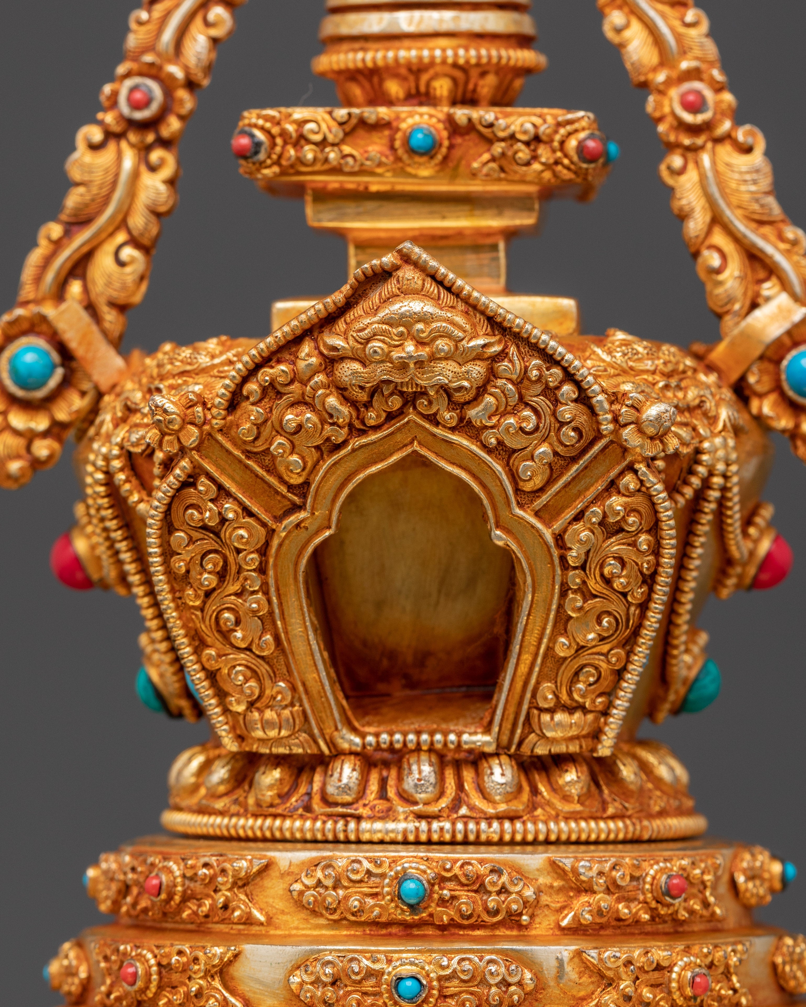 Handcrafted Tibetan Buddhist Chorten | Gold-Plated Copper Stupa