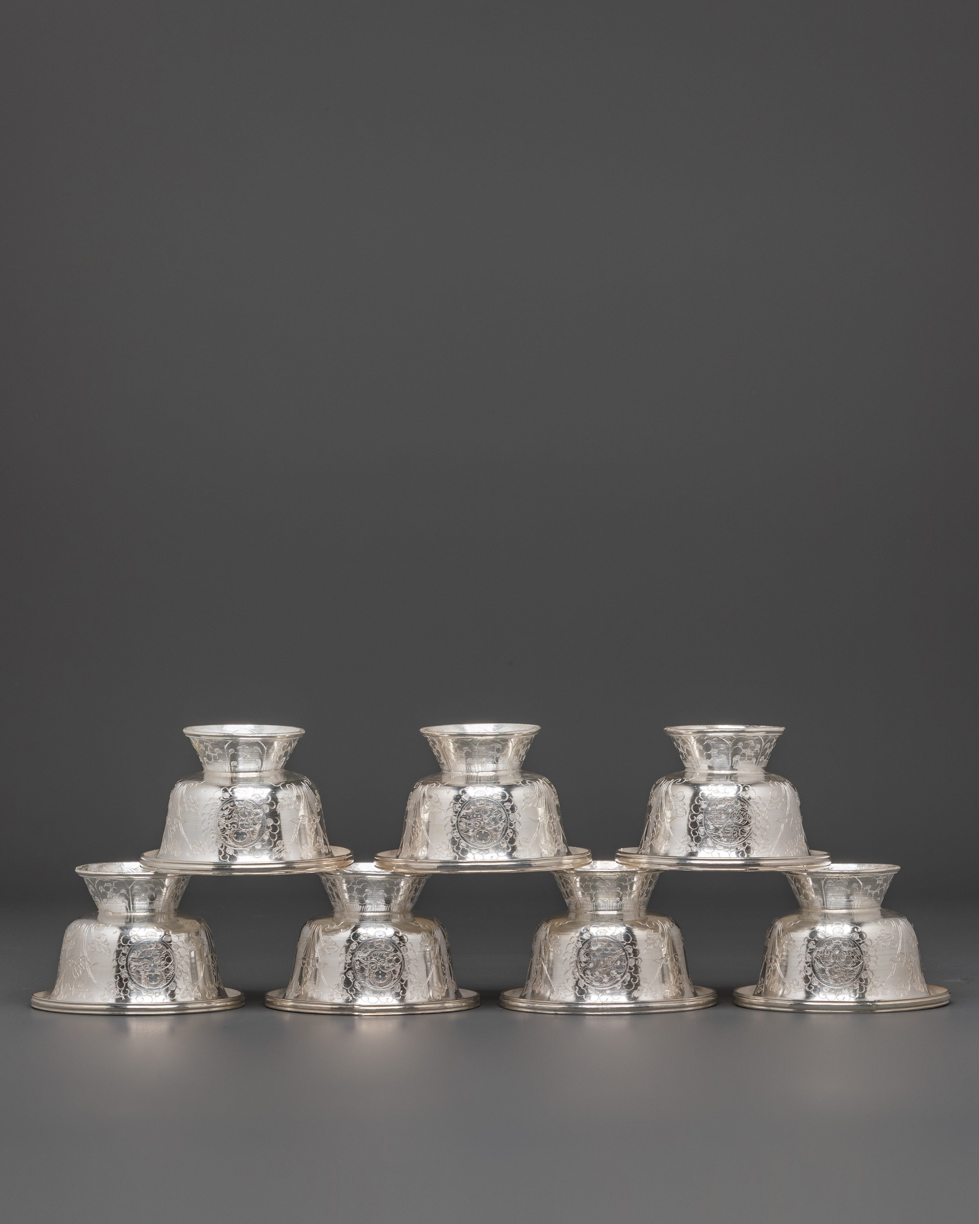 Ceremonial Silver Offering Bowls Set | Sacred Offering Bowls For Meditation